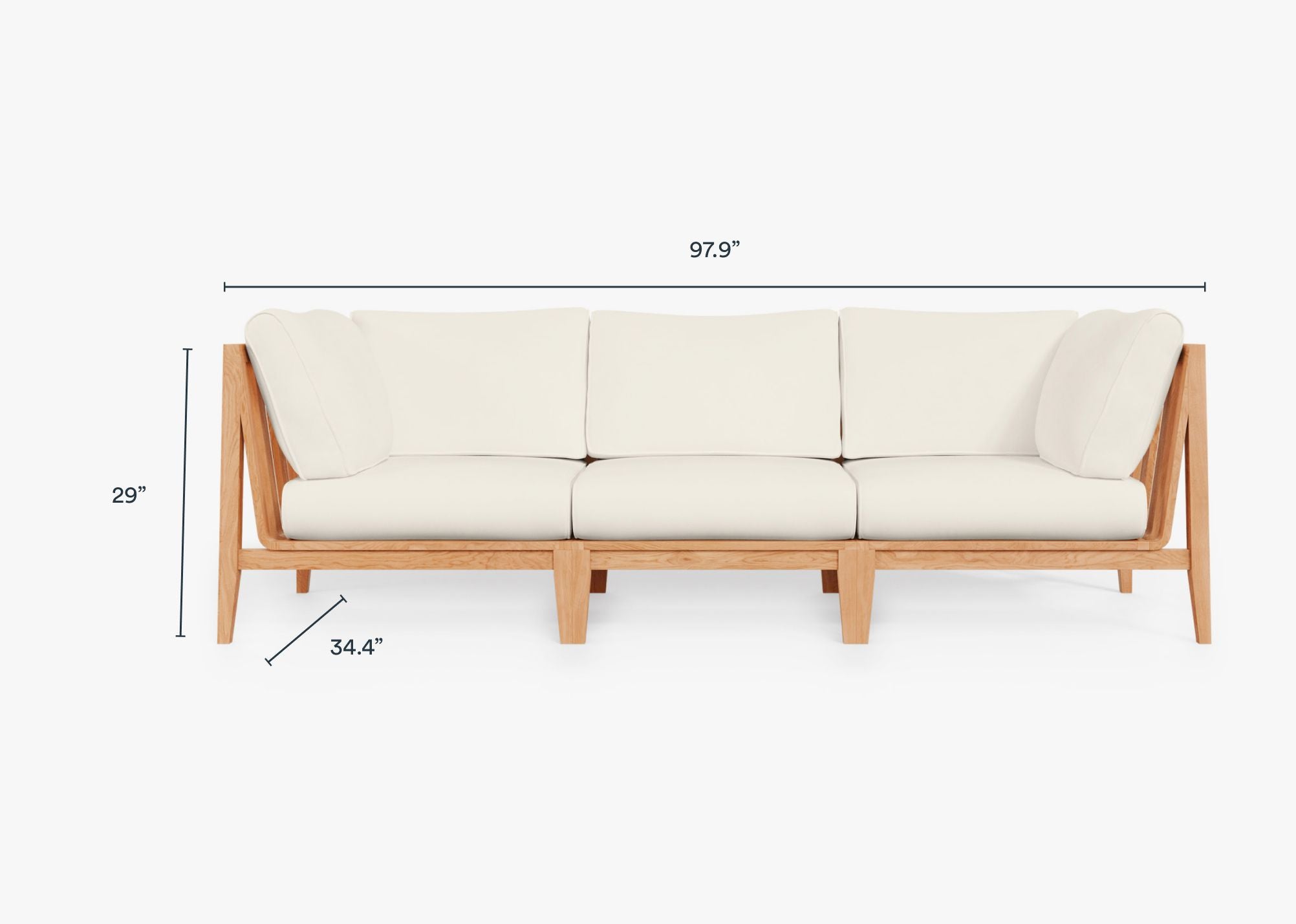 Teak Outdoor Sofa - 3 Seat dimensions in inches, also listed under Dimensions and Weights. #color_palisades cream