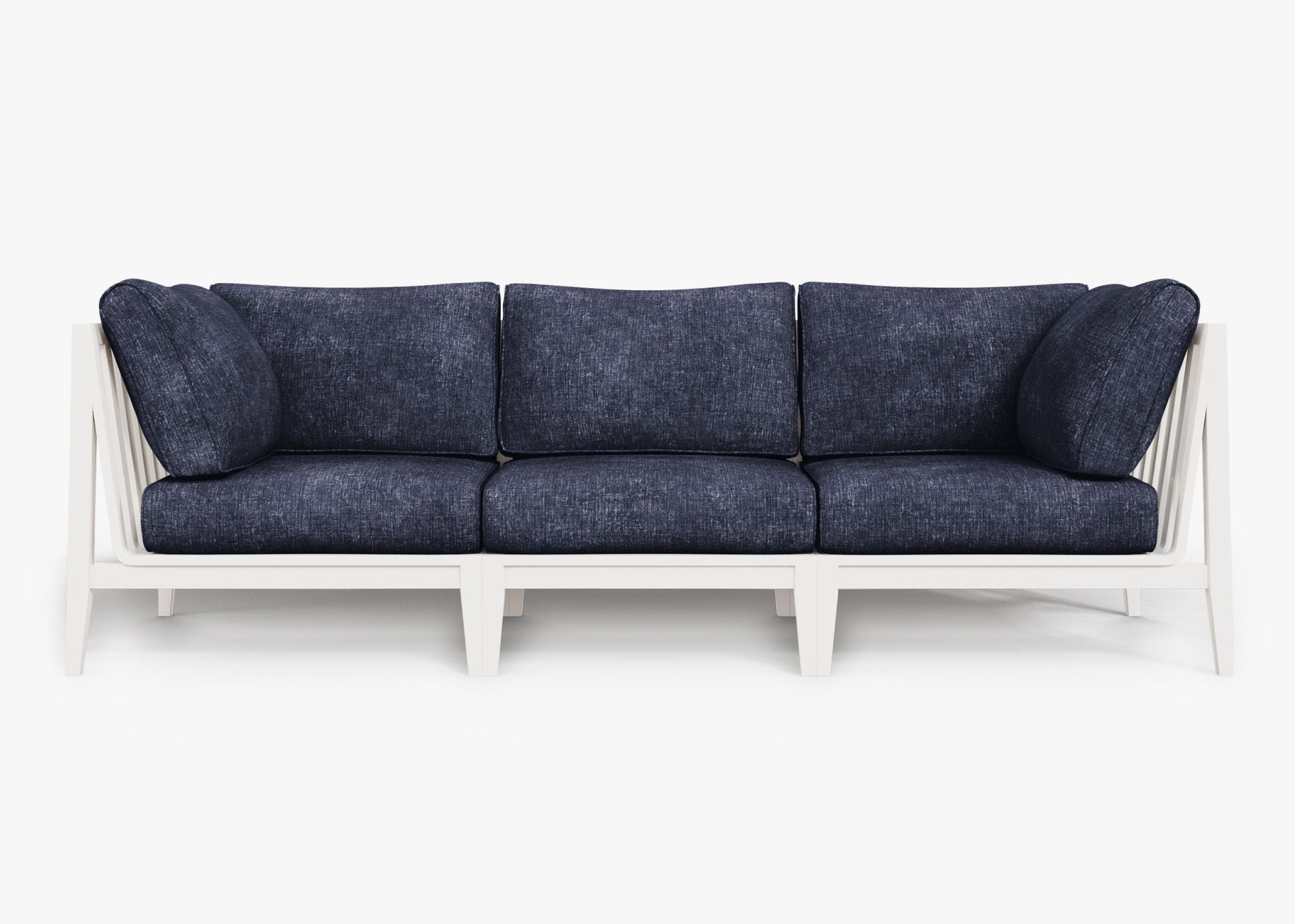 White Aluminum Outdoor Sofa - 3 Seat, front. Comfortable, durable, and weather resistant outdoor seating with memory foam. #color_deep sea navy