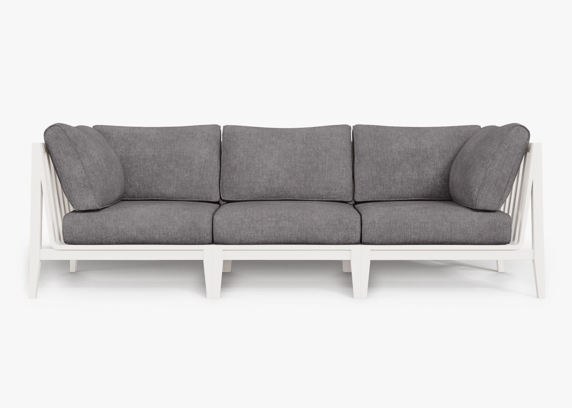 White Aluminum Outdoor Sofa - 3 Seat, front. Comfortable, durable, and weather resistant outdoor seating with memory foam. #color_dark pebble gray