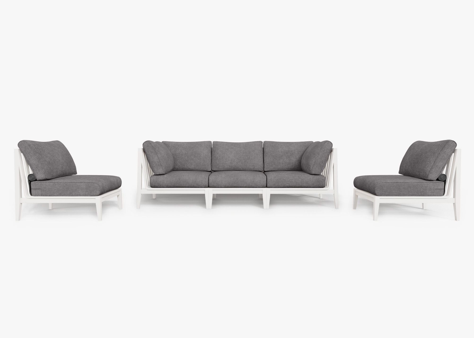 White Aluminum Outdoor Sofa with Armless Chairs - 5 Seat, front. Comfortable, durable, and weather resistant outdoor seating with memory foam. #color_dark pebble gray