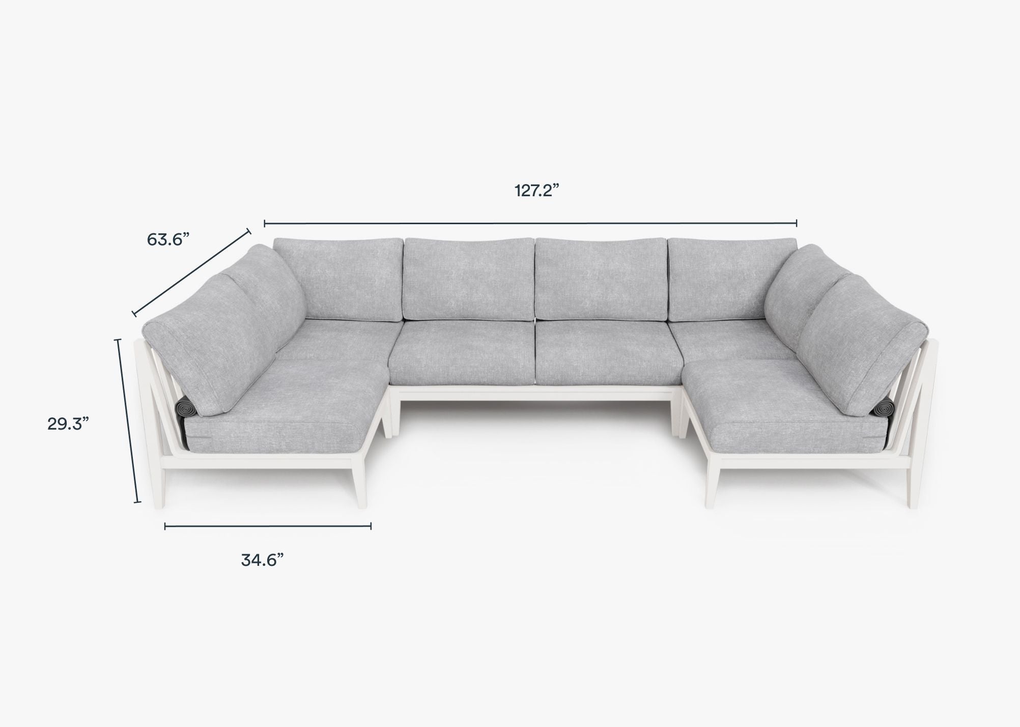 White Aluminum Outdoor U Sectional - 6 Seat dimensions in inches, also listed under Dimensions and Weights. #color_pacific fog gray