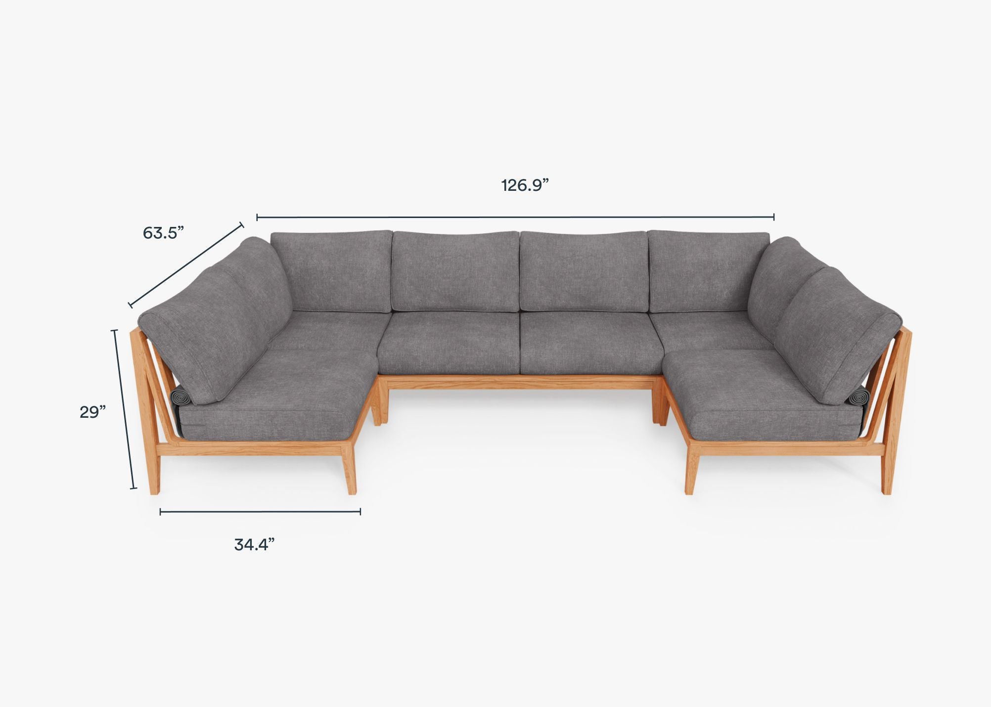 Teak Outdoor U Sectional - 6 Seat dimensions in inches, also listed under Dimensions and Weights. #color_dark pebble gray