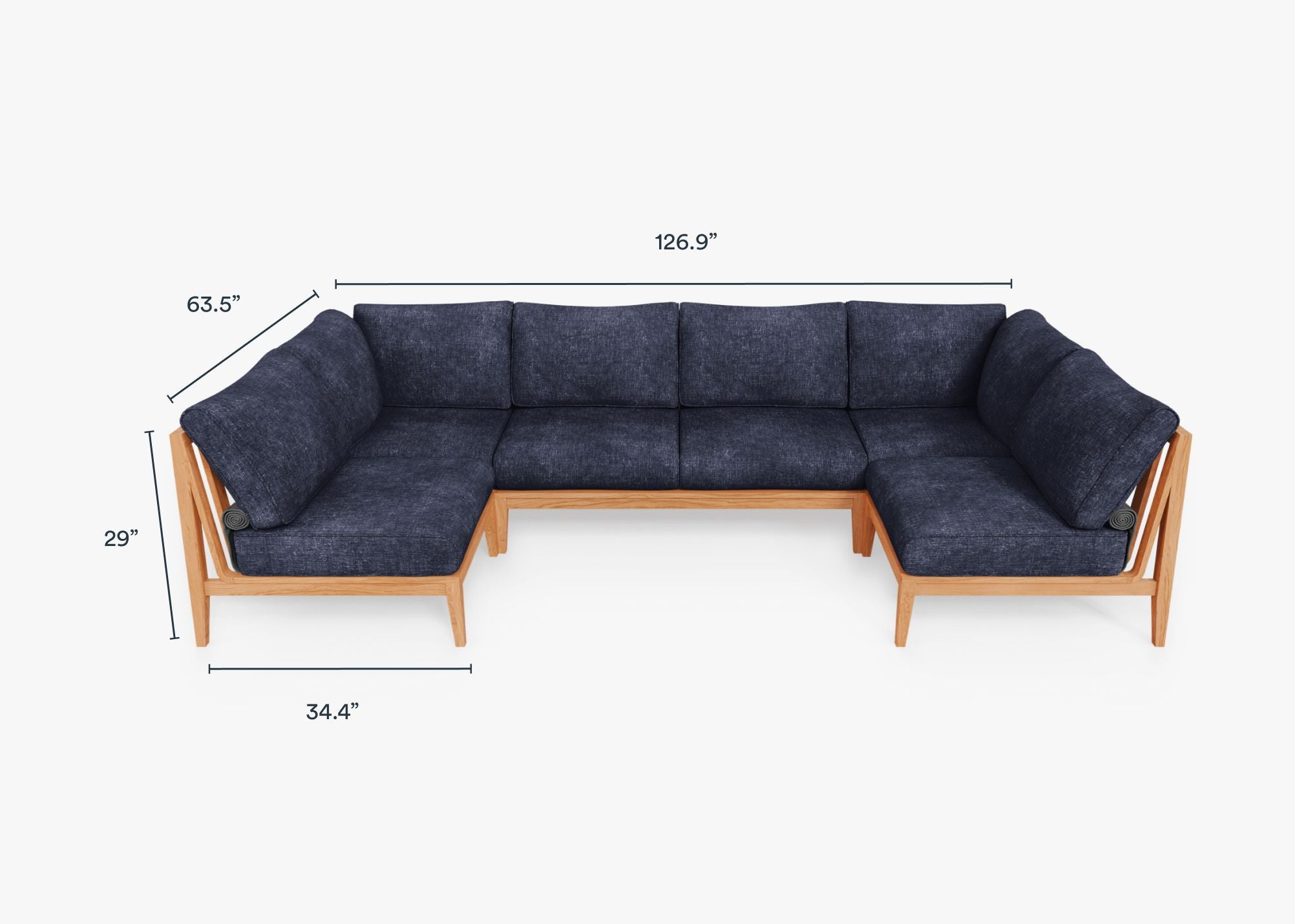 Teak Outdoor U Sectional - 6 Seat dimensions in inches, also listed under Dimensions and Weights. #color_deep sea navy