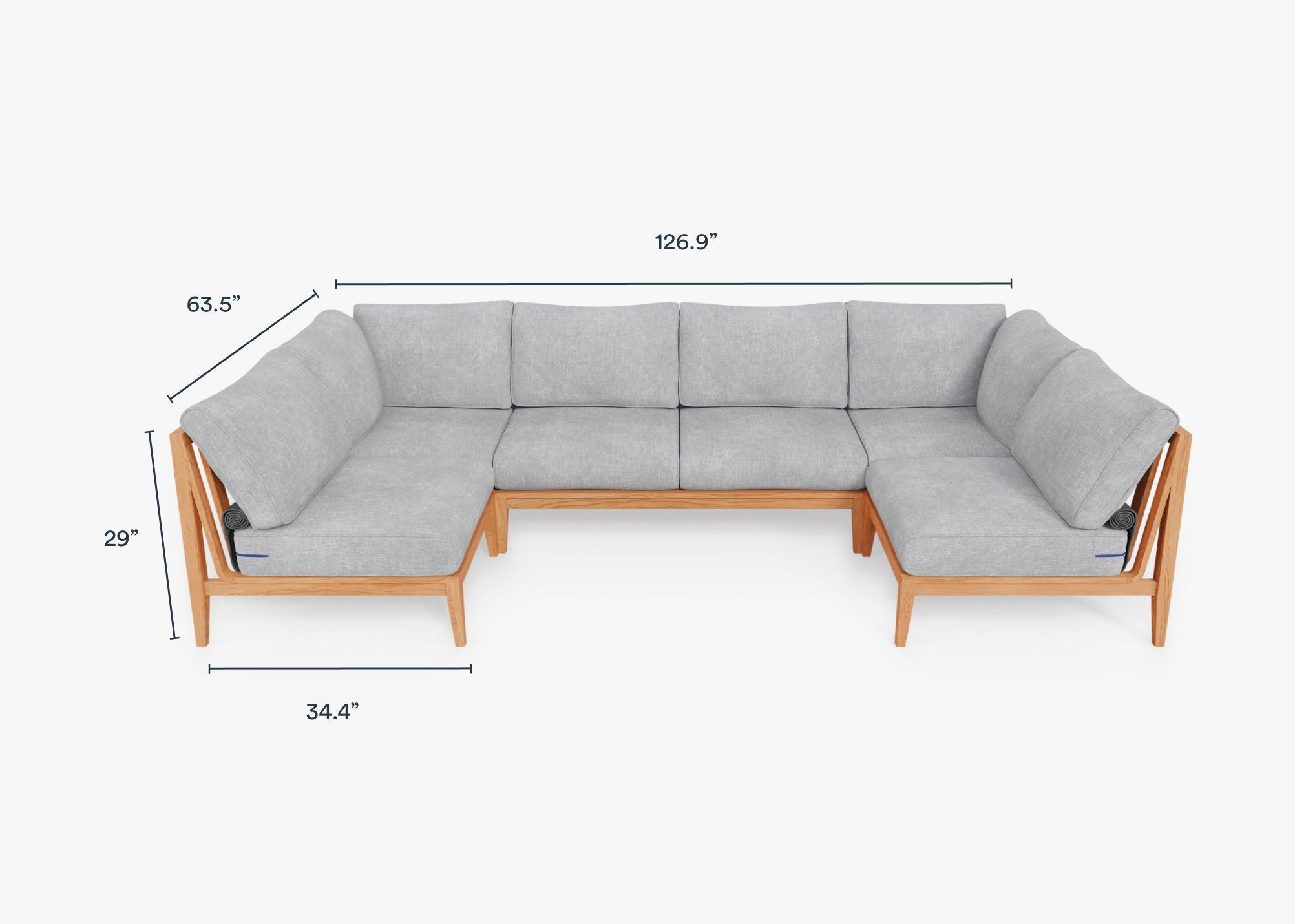 Teak Outdoor U Sectional - 6 Seat dimensions in inches, also listed under Dimensions and Weights. #color_pacific fog gray