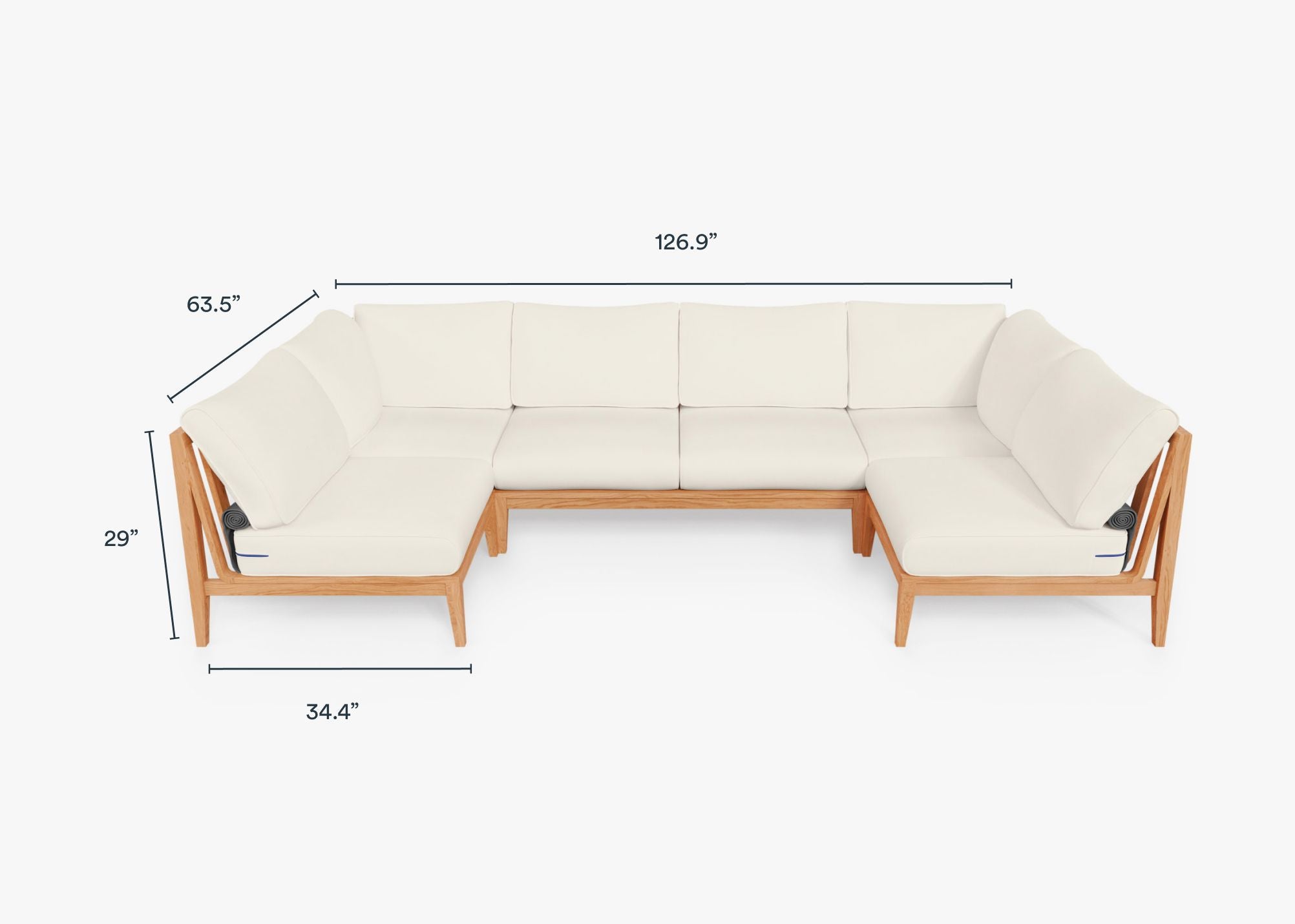 Teak Outdoor U Sectional - 6 Seat dimensions in inches, also listed under Dimensions and Weights. #color_palisades cream