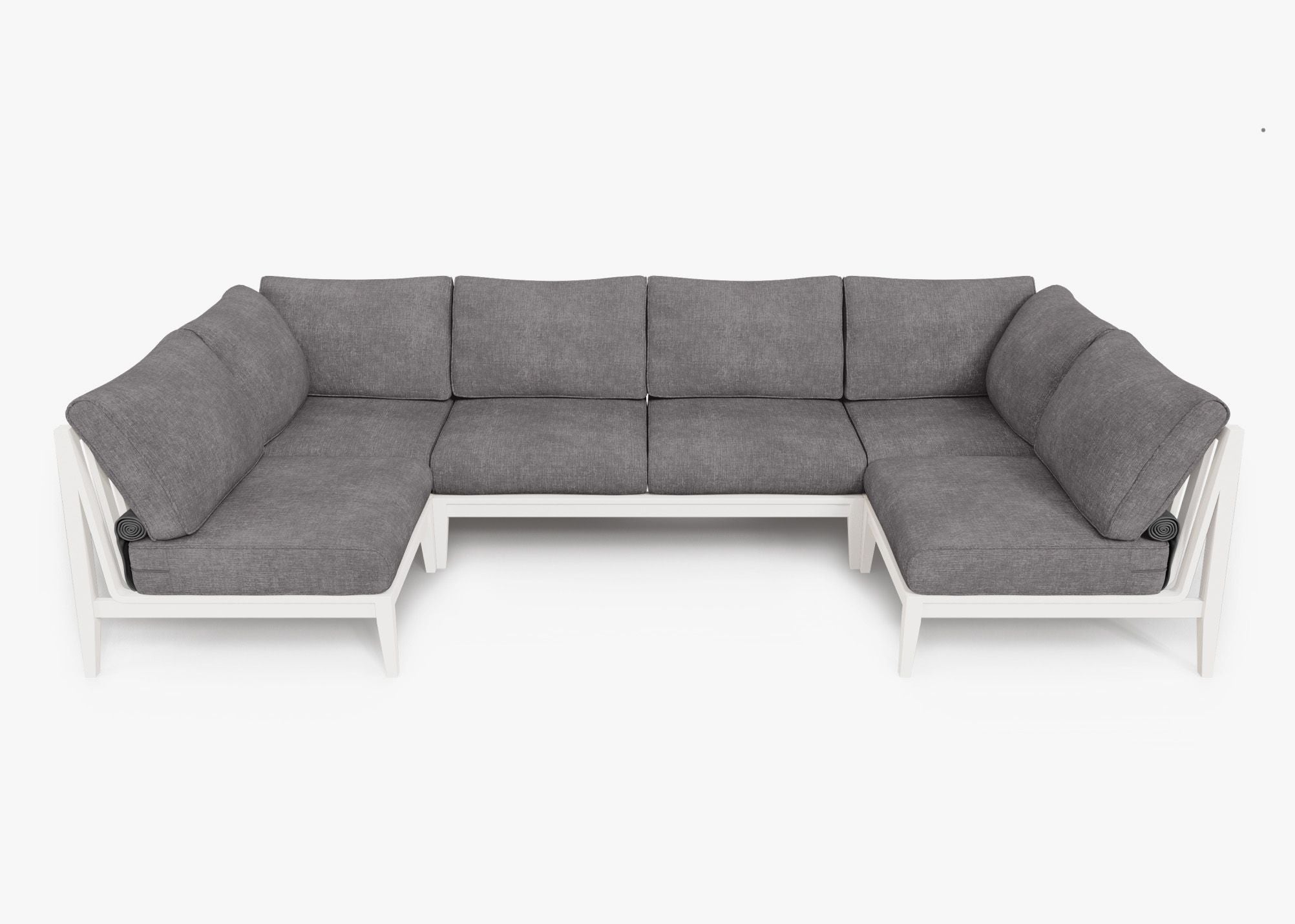 White Aluminum Outdoor U Sectional - 6 Seat, front. Comfortable, durable, and weather resistant outdoor seating with memory foam. #color_dark pebble gray
