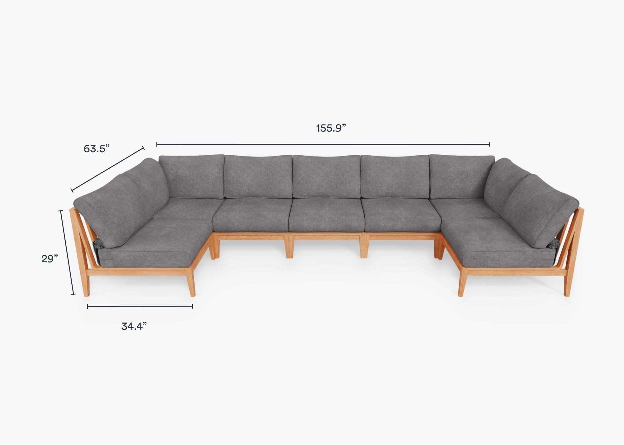 Teak Outdoor U Sectional - 7 Seat dimensions in inches, also listed under Dimensions and Weights. #color_dark pebble gray