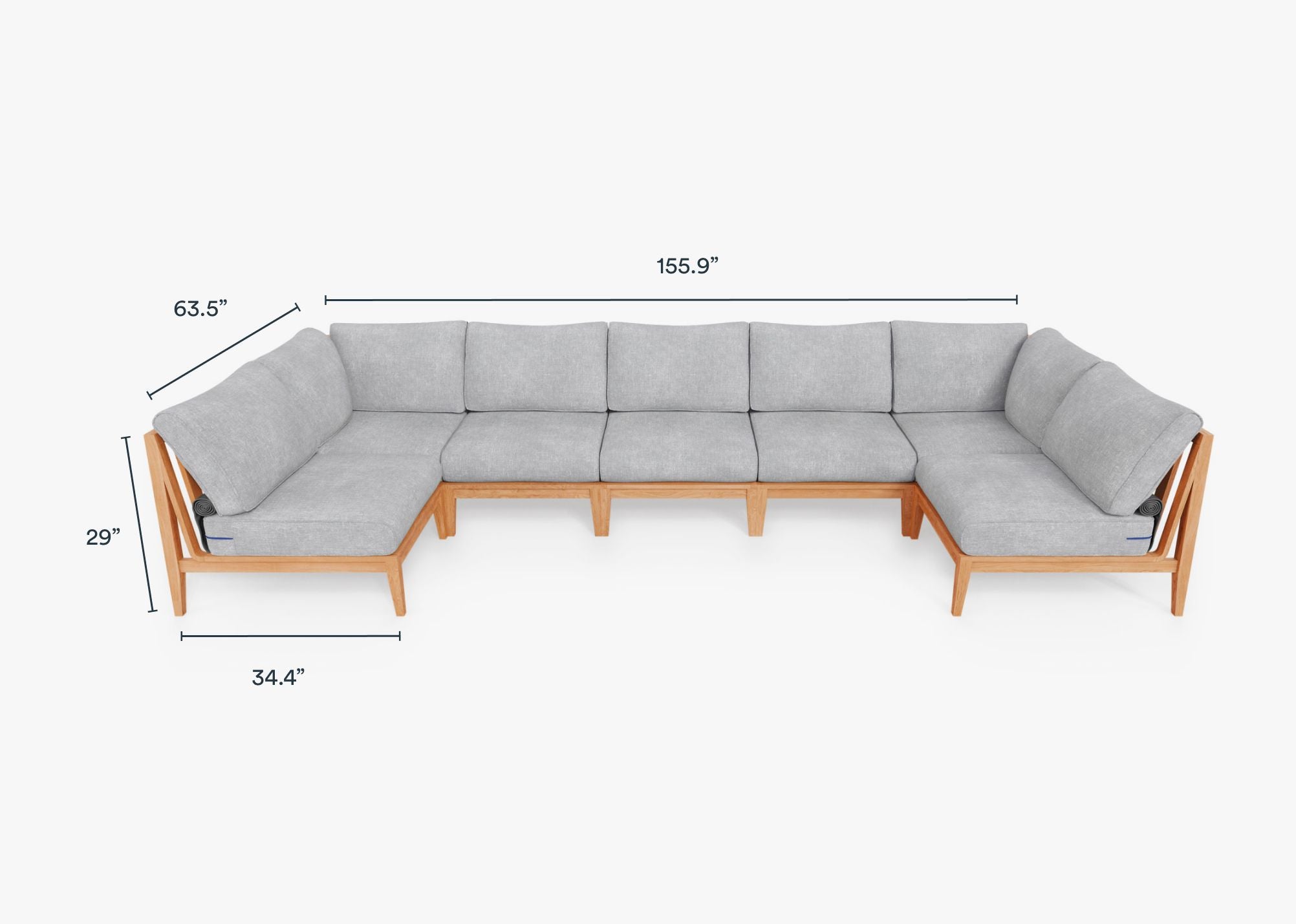 Teak Outdoor U Sectional - 7 Seat dimensions in inches, also listed under Dimensions and Weights. #color_pacific fog gray