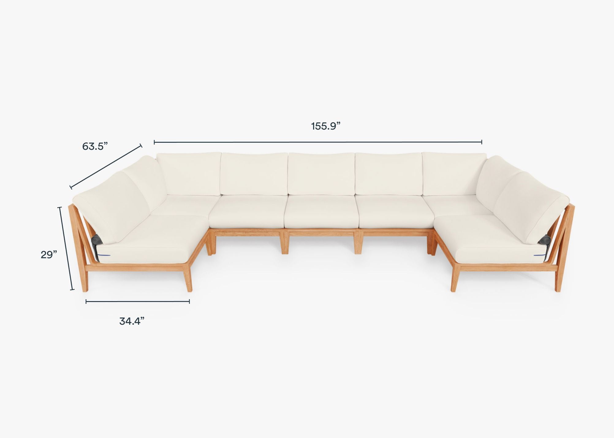 Teak Outdoor U Sectional - 7 Seat dimensions in inches, also listed under Dimensions and Weights. #color_palisades cream
