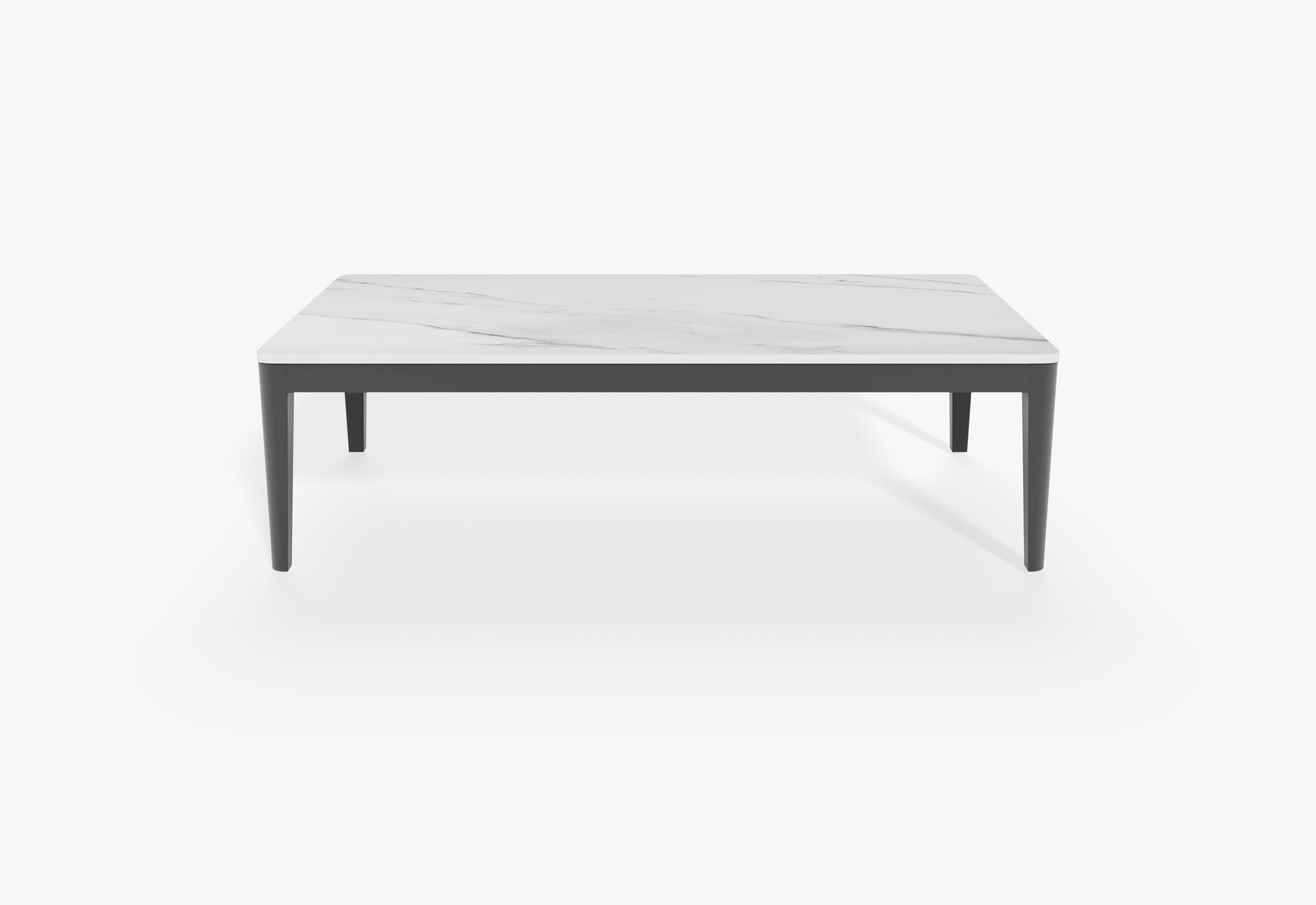 OuterStone coffee table, front view. #color_glacier white