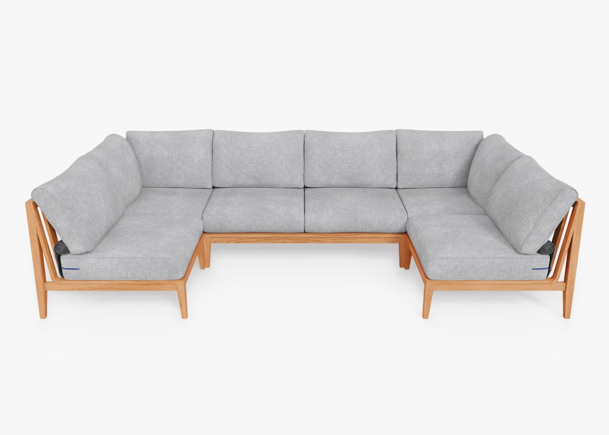 The Teak U Sectional - 6 Seat in Pacific Fog Gray, front view. #title_default title