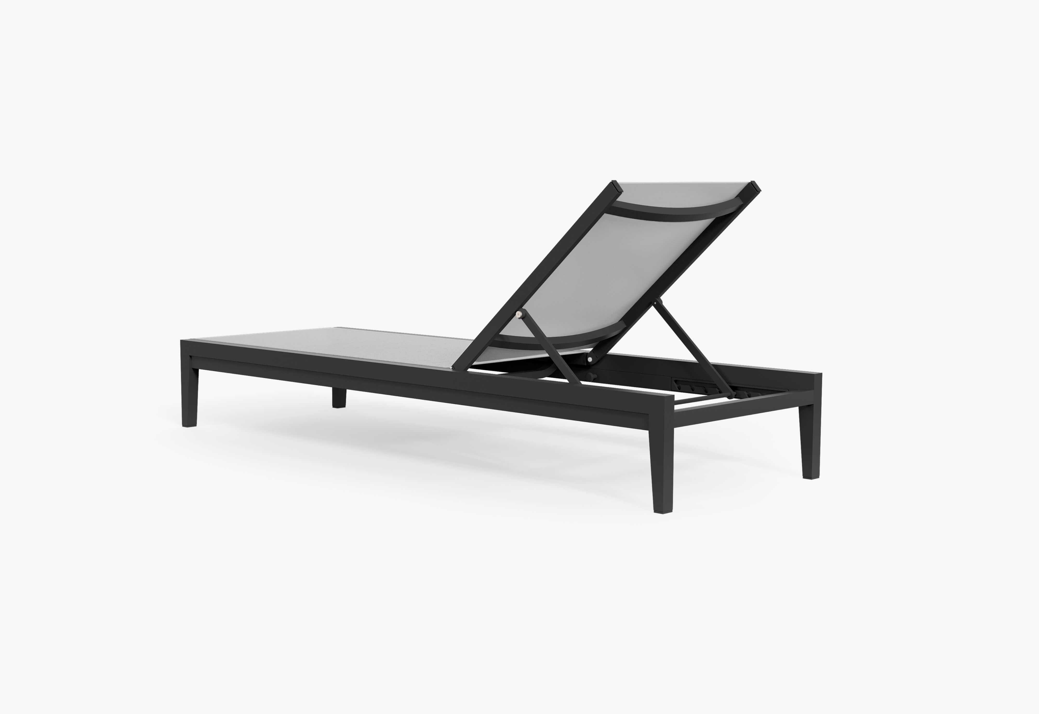 Charcoal Aluminum Chaise shown without cushion, back view. #chaise color_charcoal