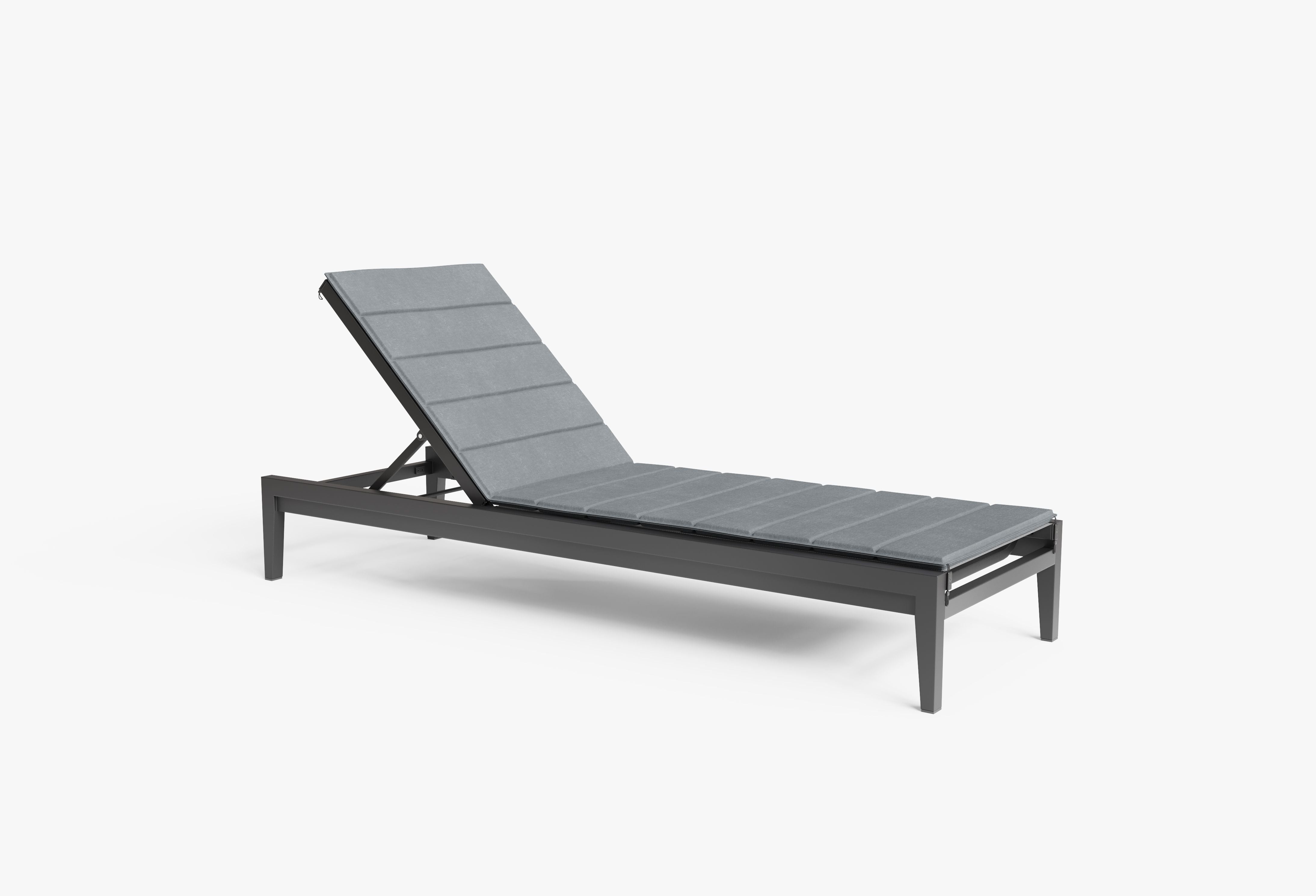 Aluminum chaise lounge shown with optional Pacific Fog Gray cushion. #color_pacific fog gray