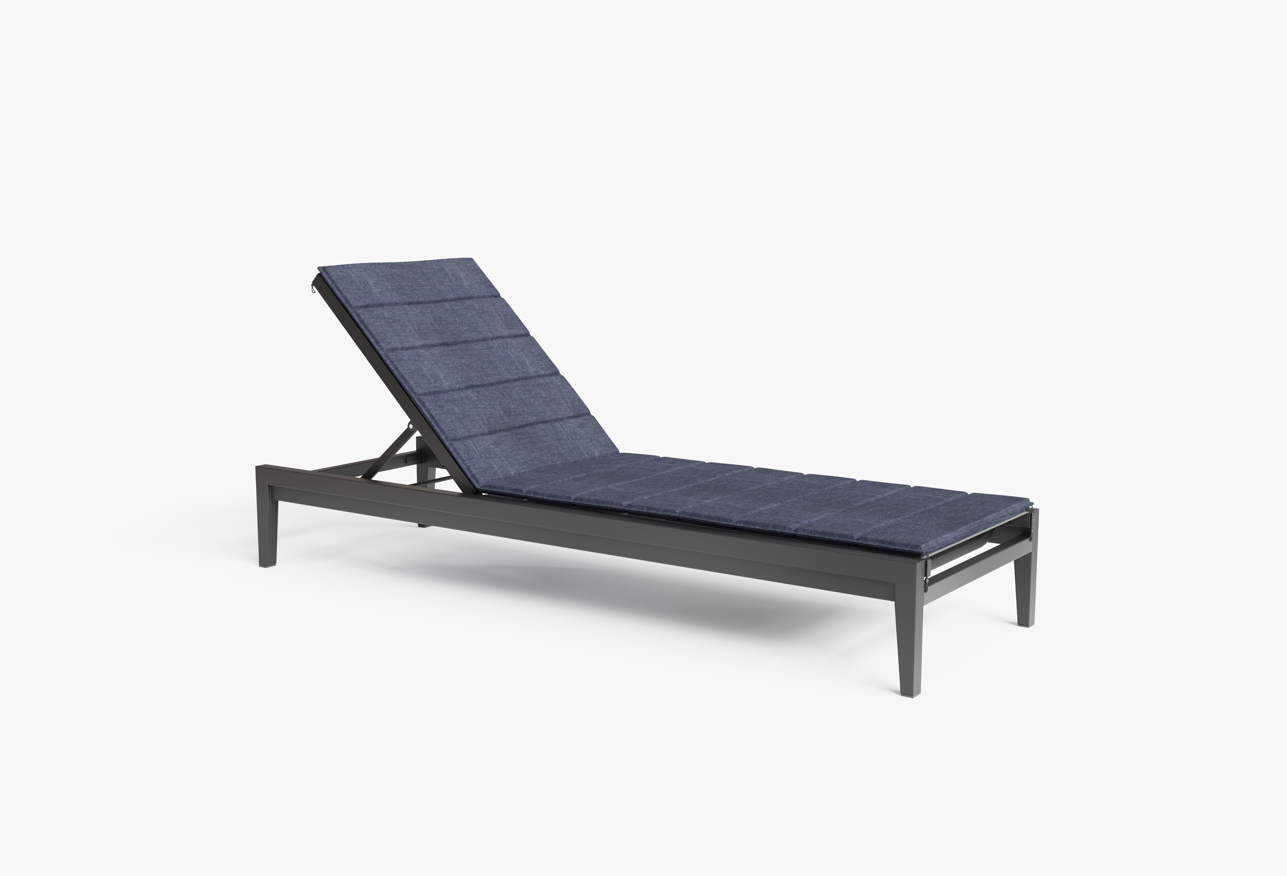 Aluminum chaise lounge shown with optional Deep Sea Navy cushion. #color_deep sea navy