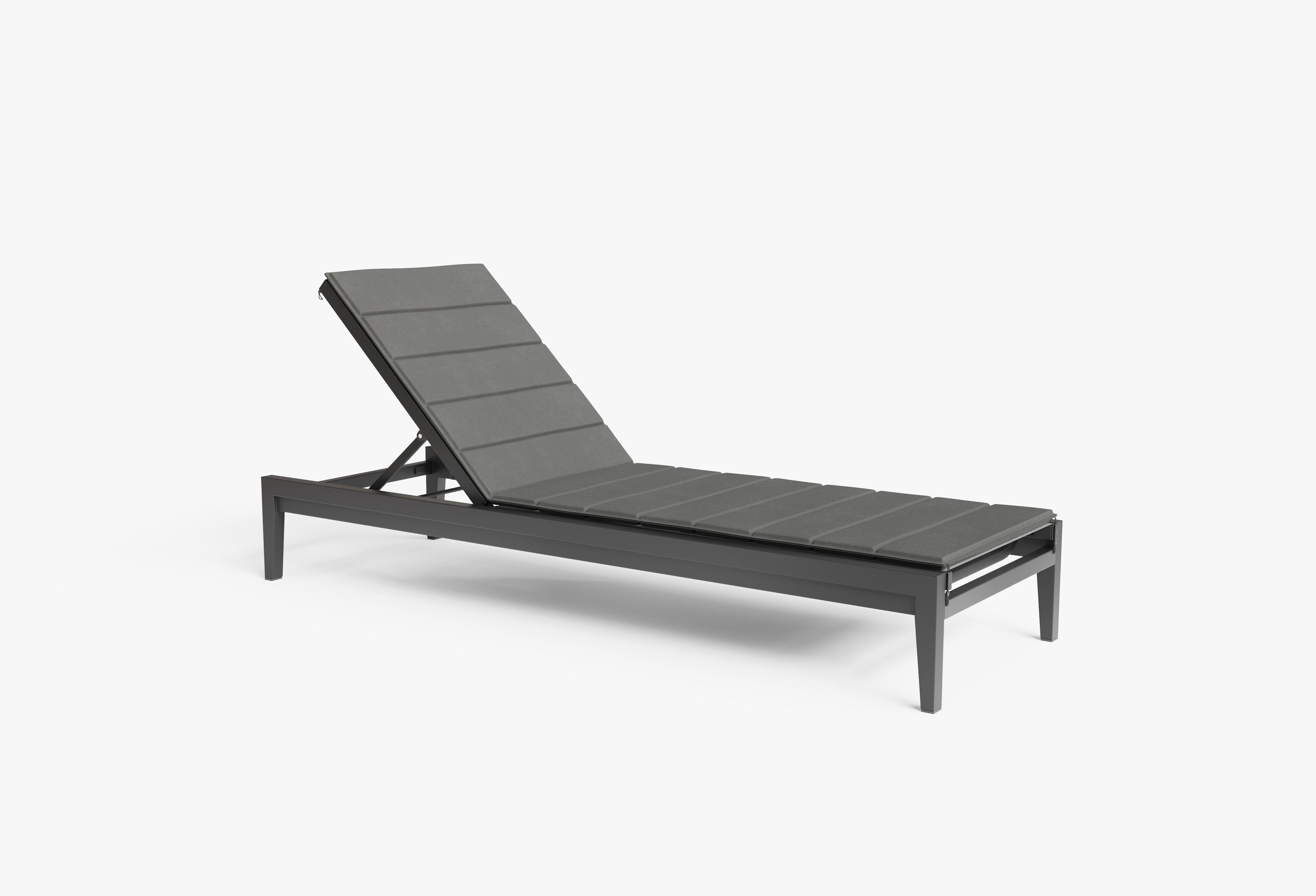 Aluminum chaise lounge shown with optional Dark Pebble Gray cushion. #color_dark pebble gray