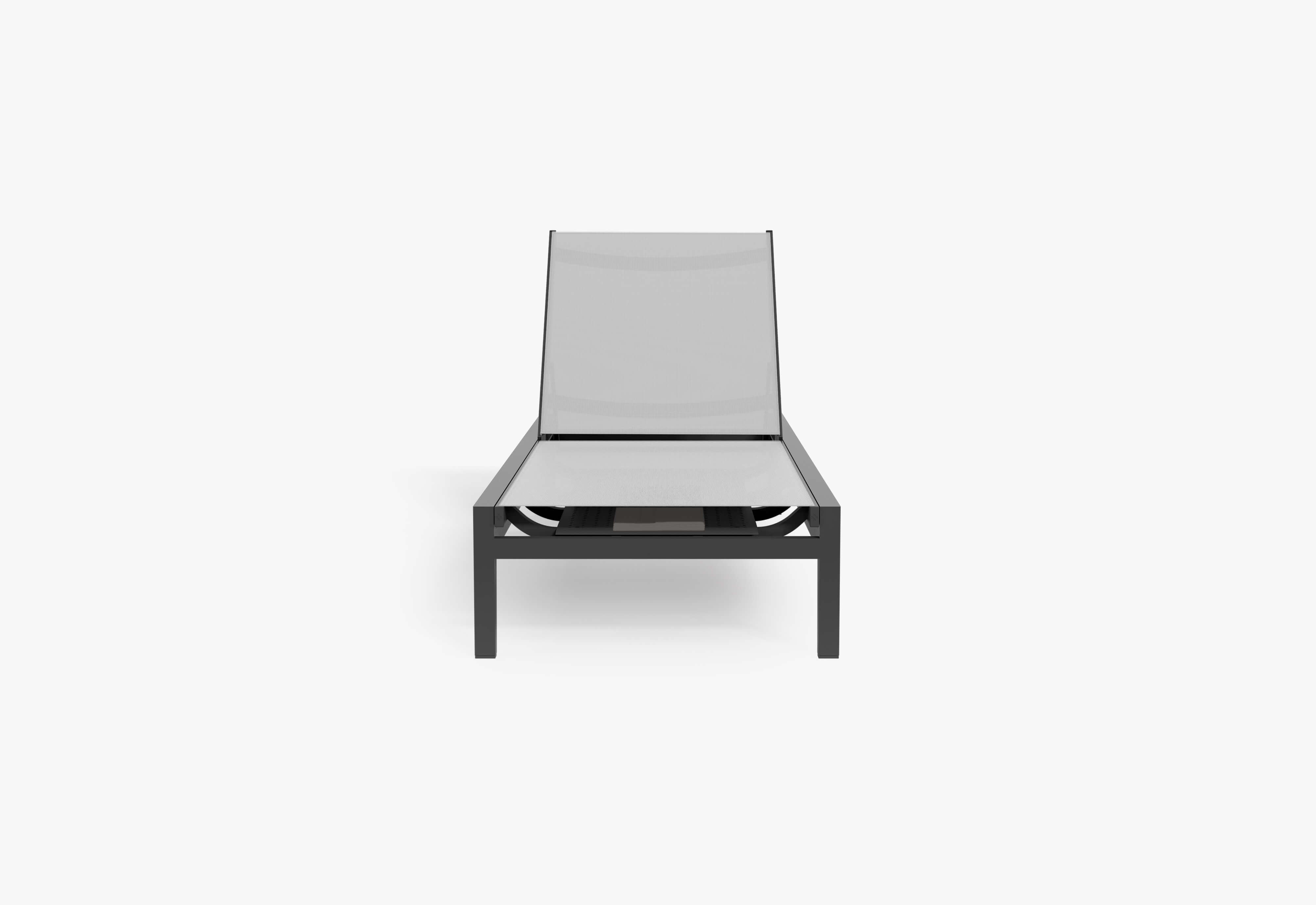 Charcoal Aluminum Chaise shown without cushion, front view. #chaise color_charcoal