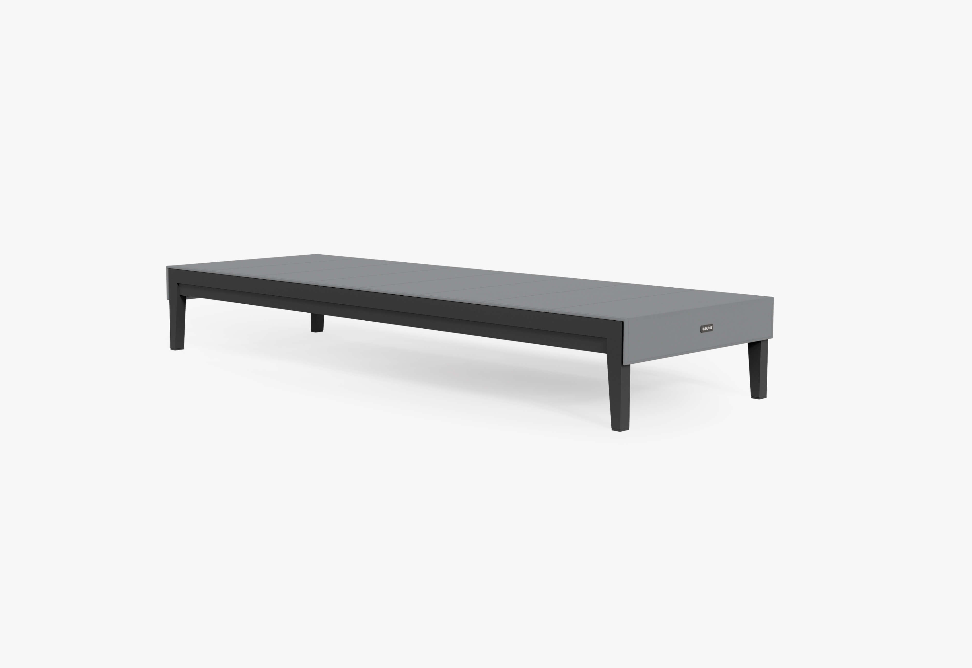 Charcoal Aluminum Chaise shown without cushion, laying flat with OuterShell. #chaise color_charcoal