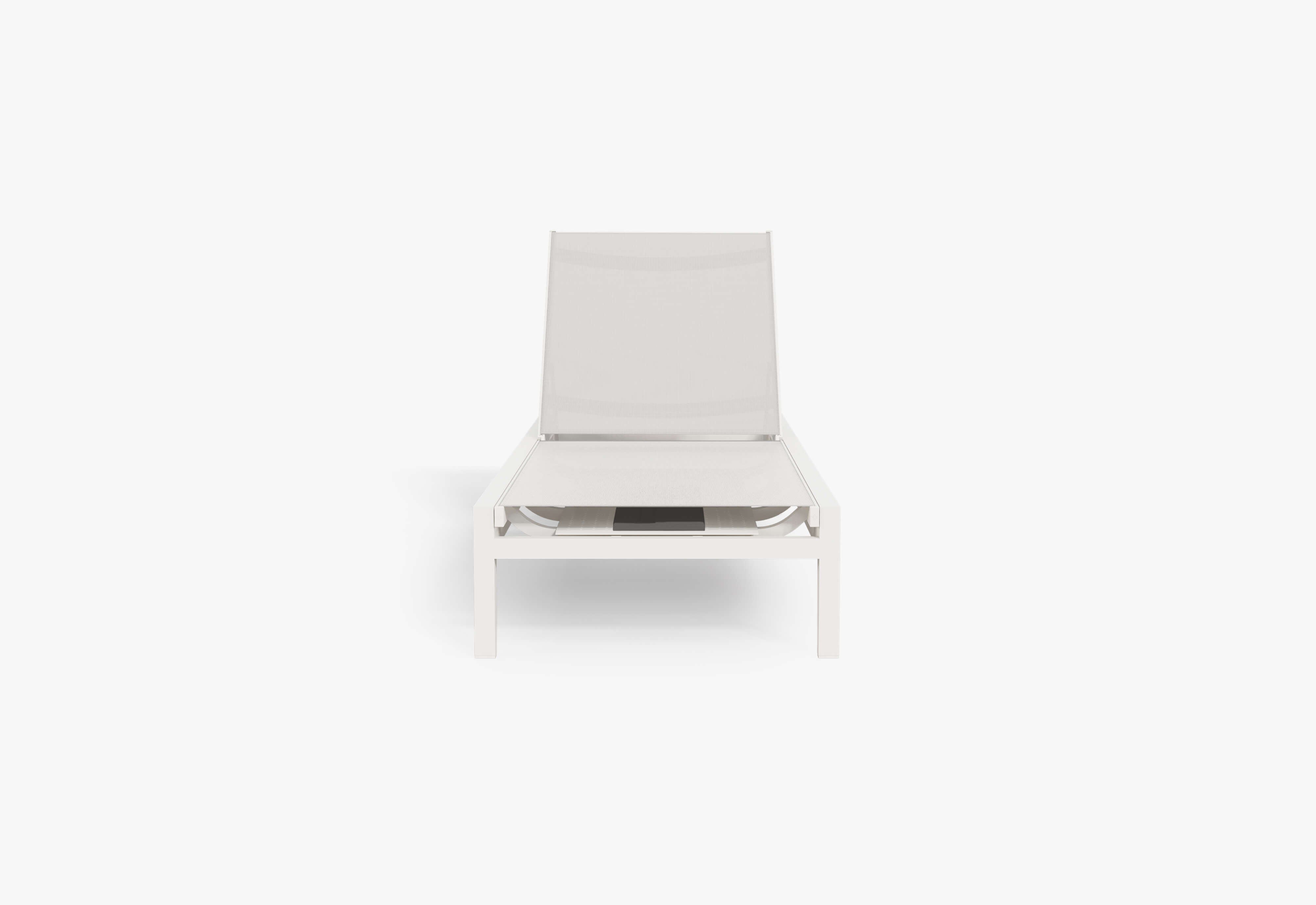Charcoal Aluminum Chaise shown without cushion, front view. #chaise color_white