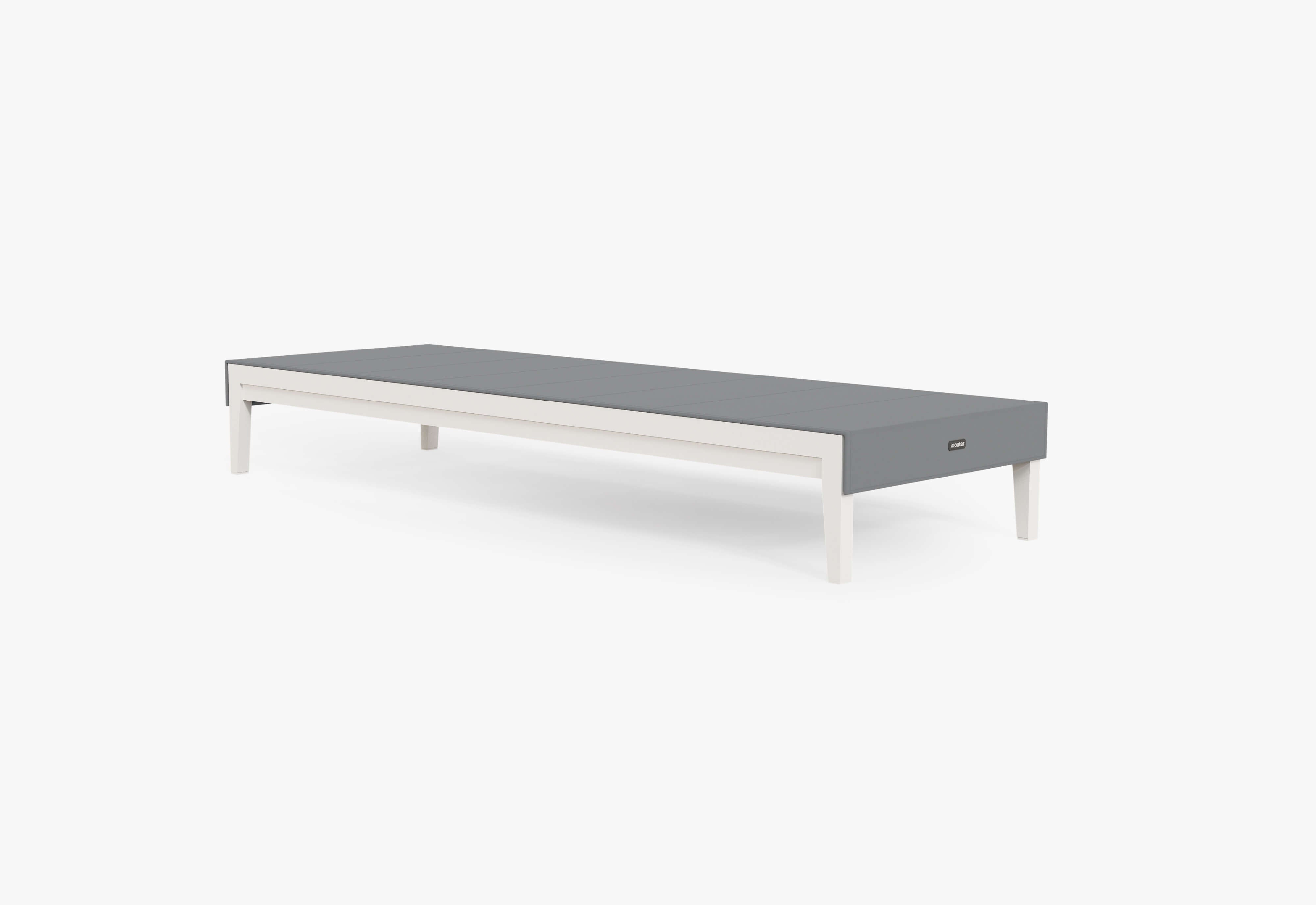 Charcoal Aluminum Chaise shown without cushion, flat with OuterShell. #chaise color_white
