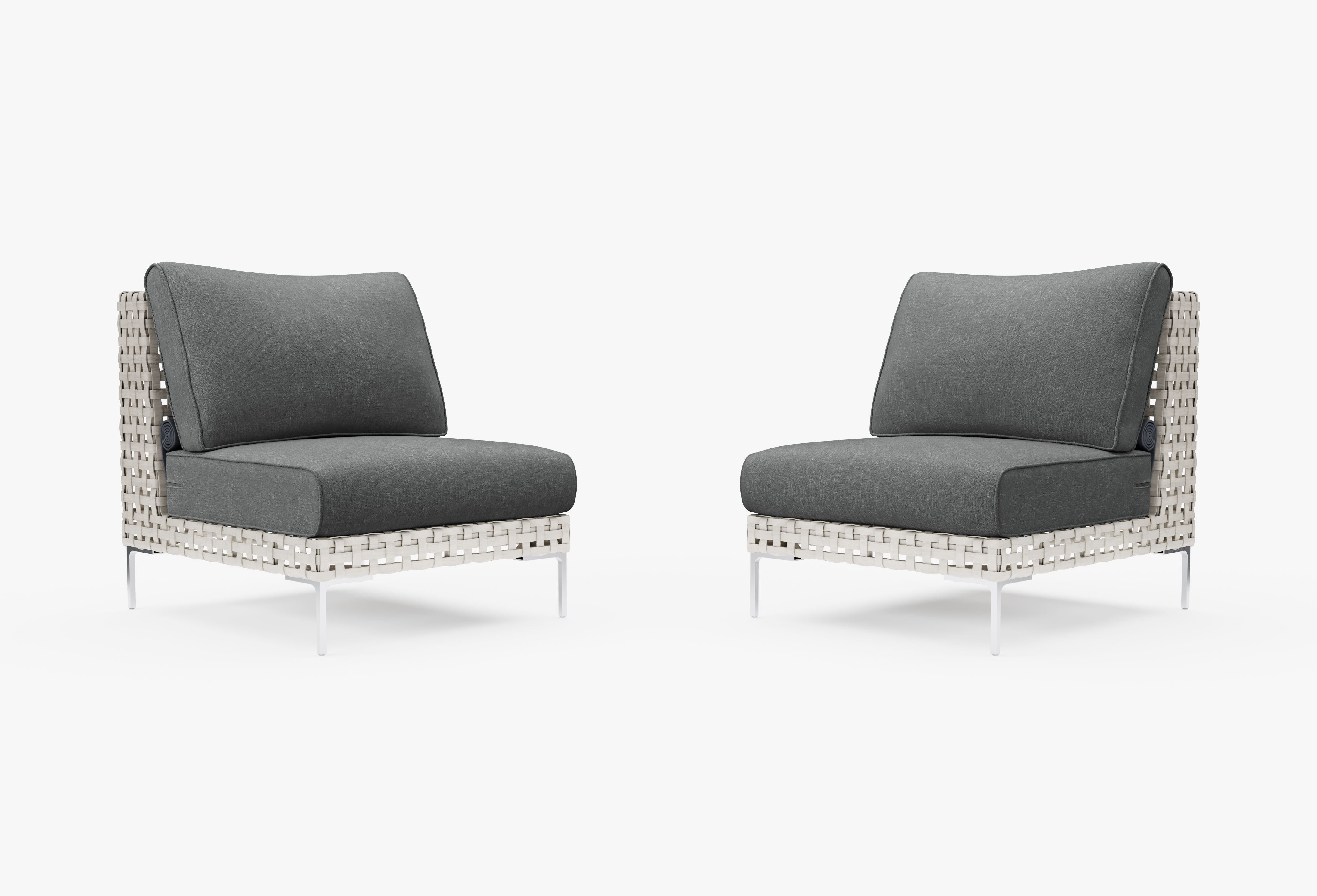 Open Weave Wicker Outdoor Armless Chair Conversation Set in Dark Pebble Gray #title_dark pebble gray