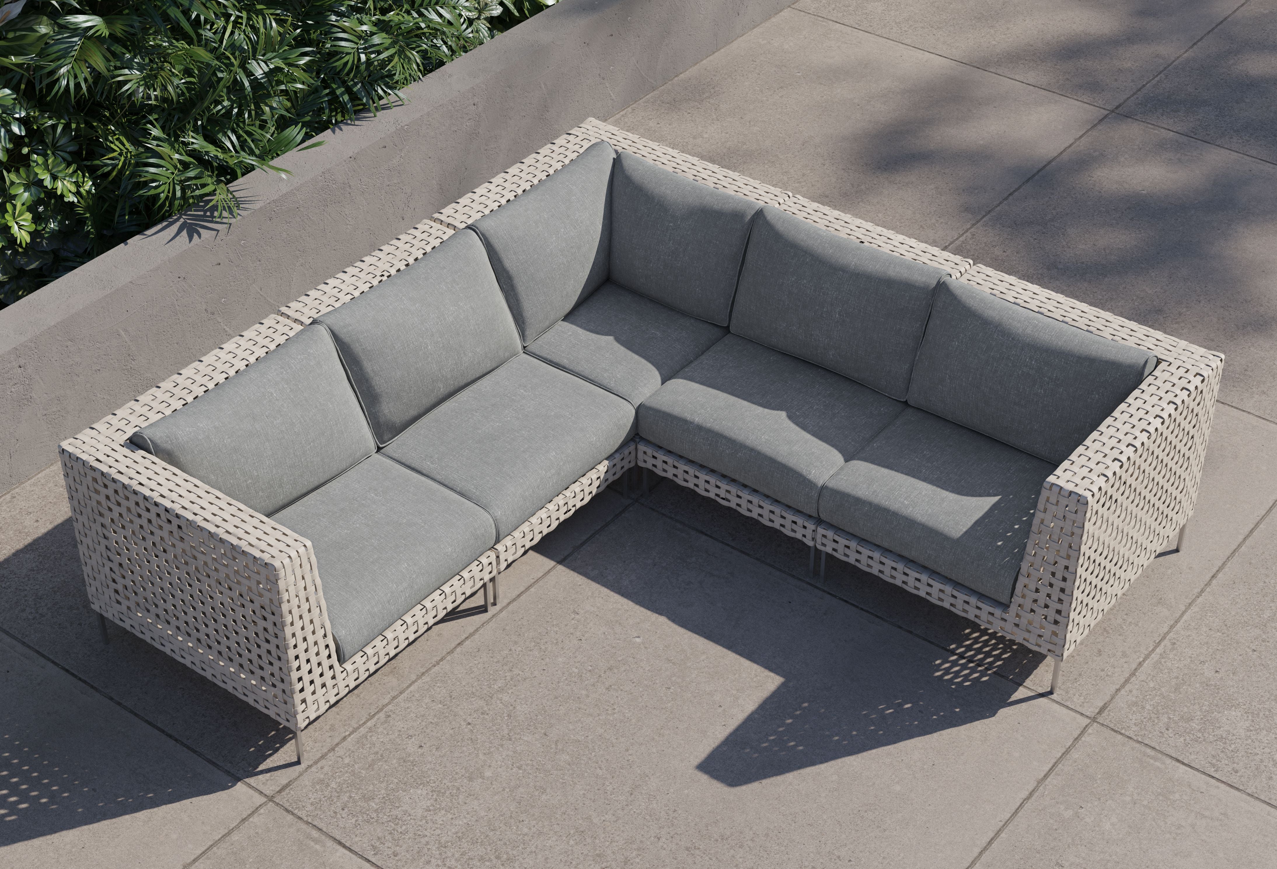 Open Weave Wicker Outdoor Corner Sectional - 5 Seat #color_pacific fog gray