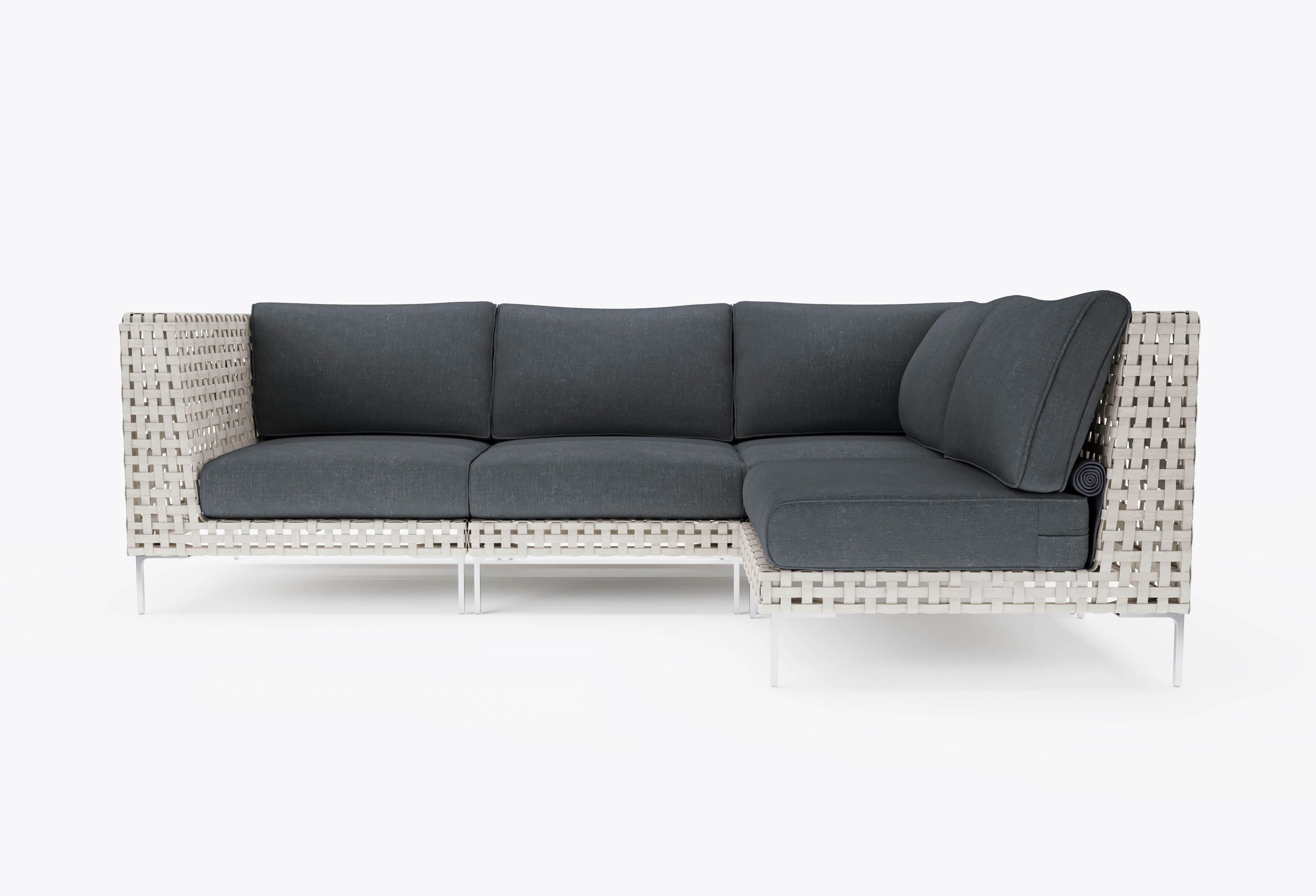 Open Weave Wicker Outdoor L Sectional - 4 Seat in Dark Pebble Gray #color_dark pebble gray