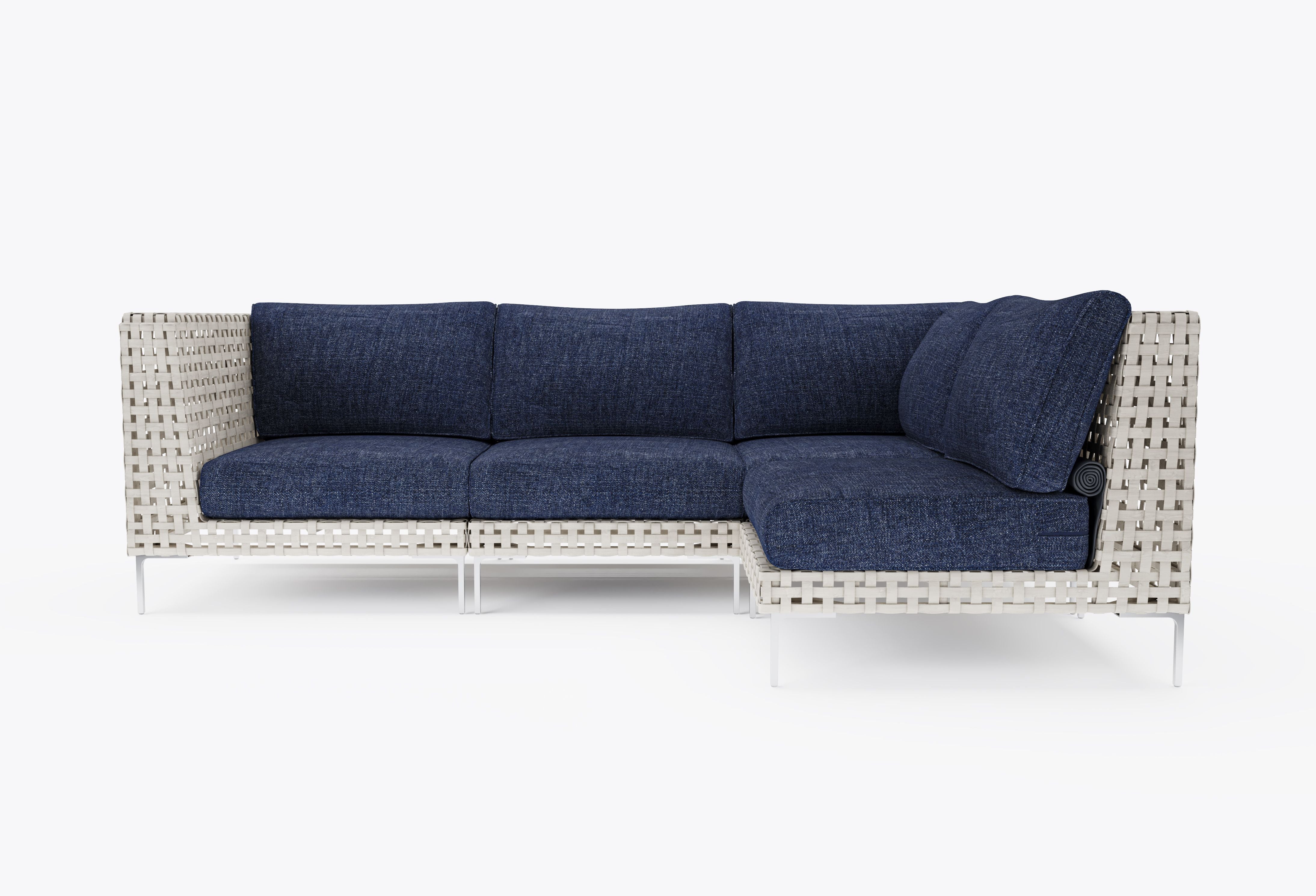 Open Weave Wicker Outdoor L Sectional - 4 Seat in Deep Sea Navy #color_deep sea navy
