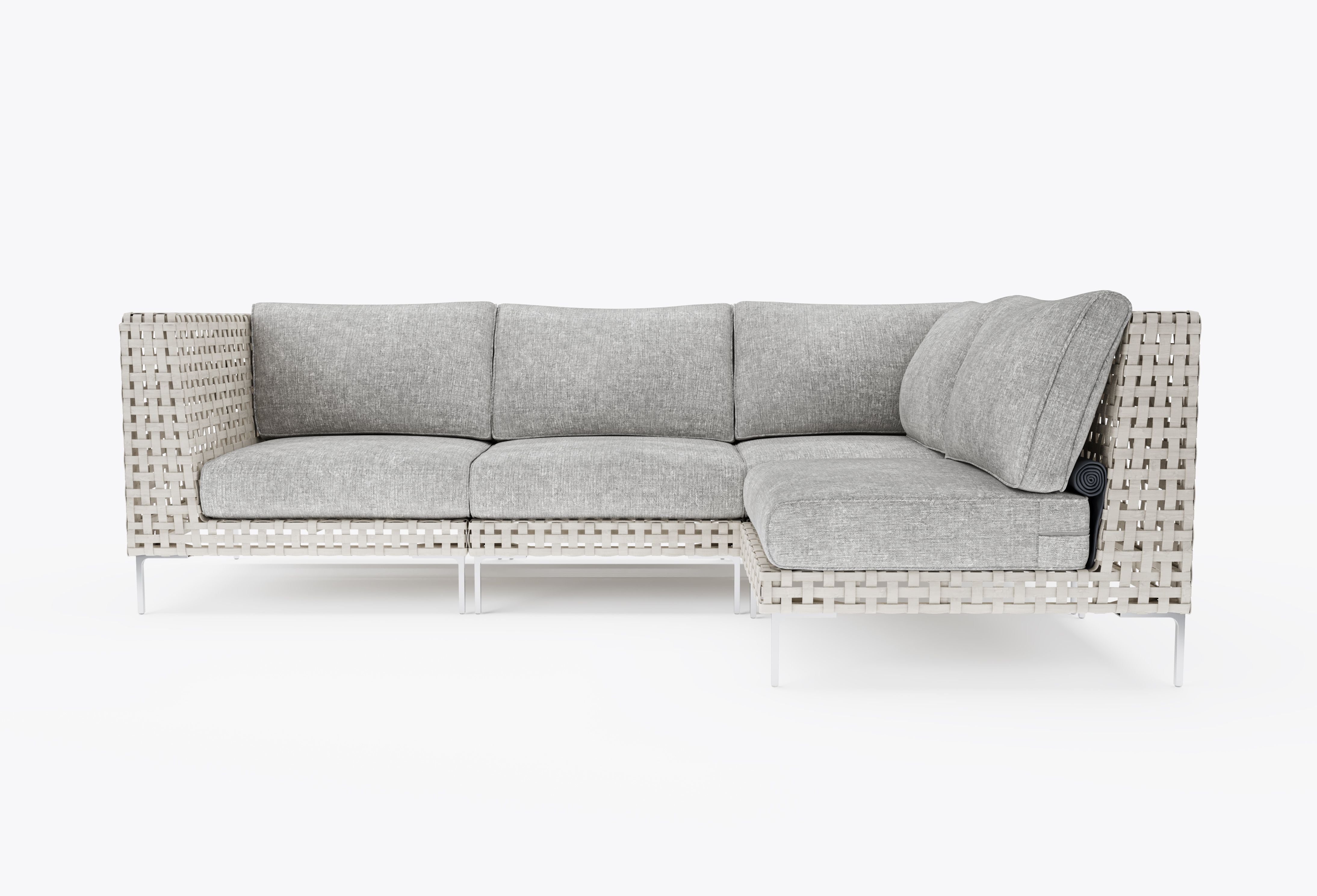 Open Weave Wicker Outdoor L Sectional - 4 Seat in Sandstone Gray #color_sandstone gray