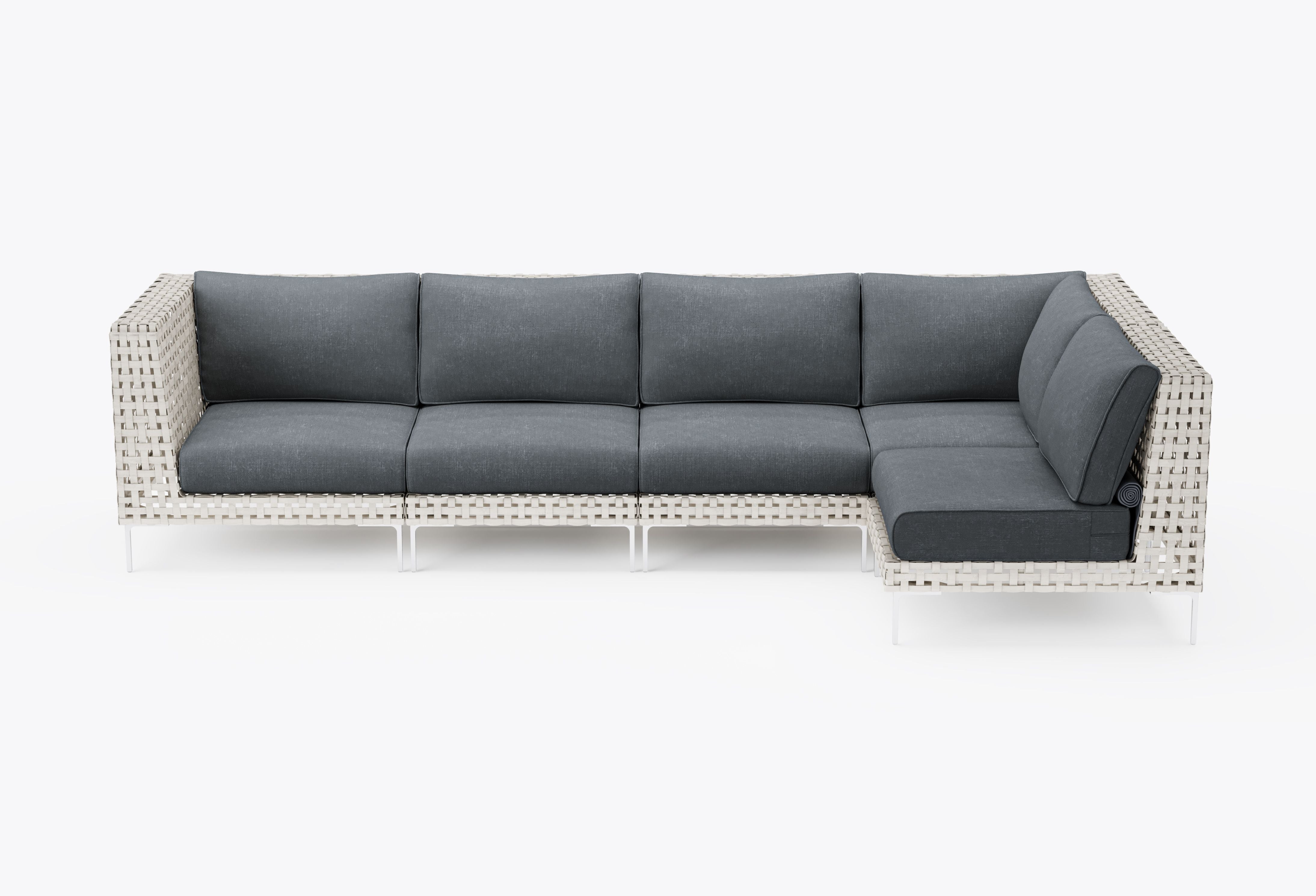Open Weave Wicker Outdoor L Sectional - 5 Seat in Dark Pebble Gray #color_dark pebble gray