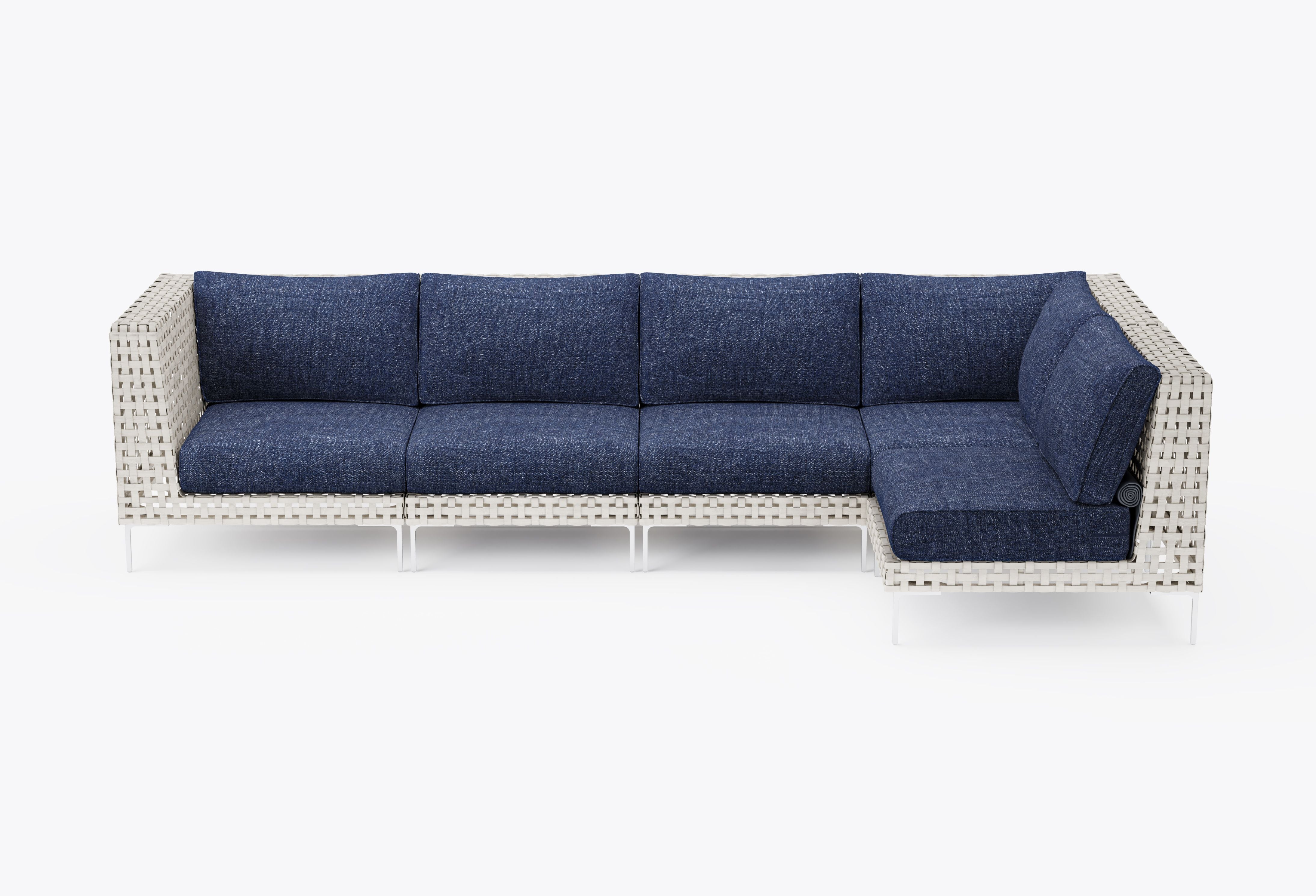 Open Weave Wicker Outdoor L Sectional - 5 Seat in Deep Sea Navy #color_deep sea navy