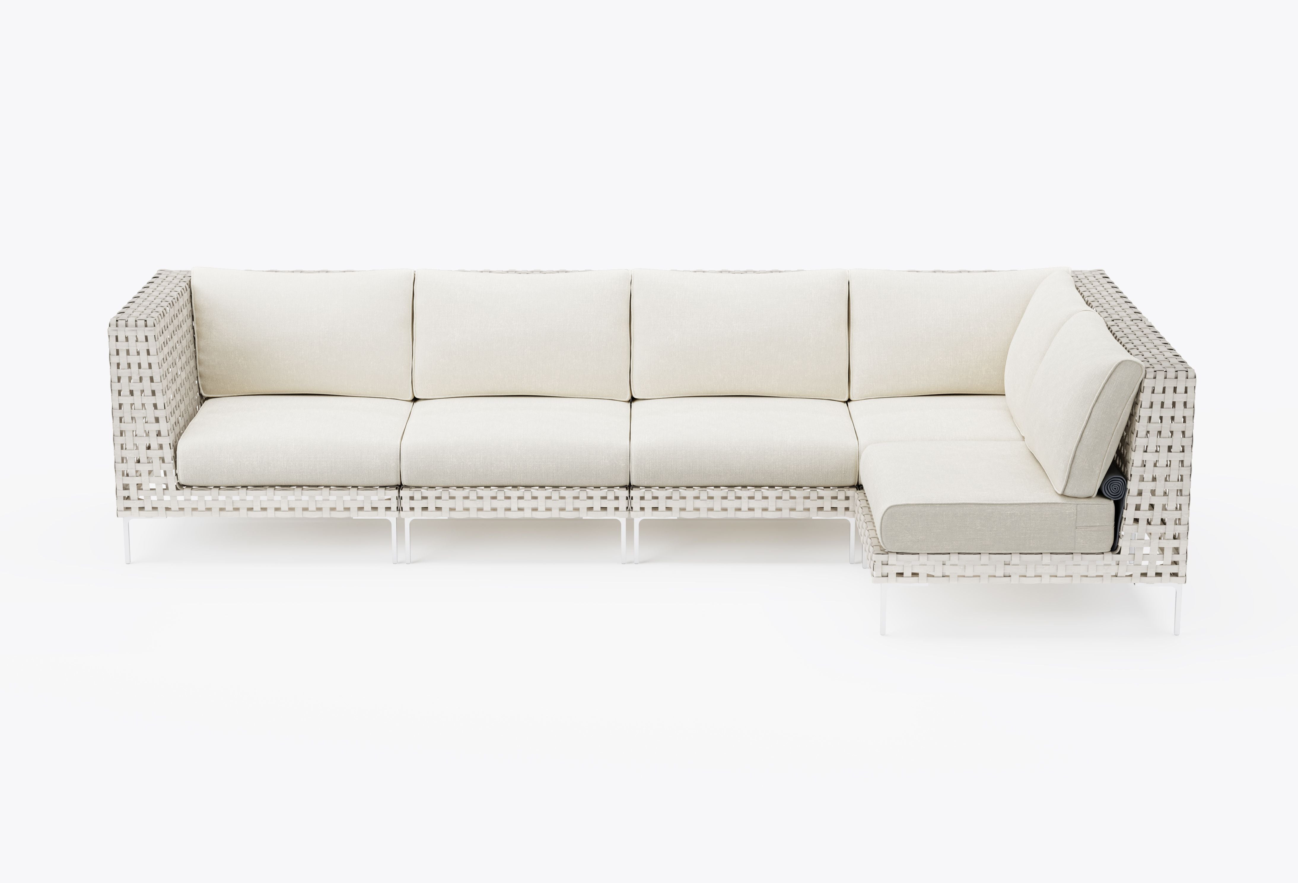Open Weave Wicker Outdoor L Sectional - 5 Seat in Palisades Cream #color_palisades cream