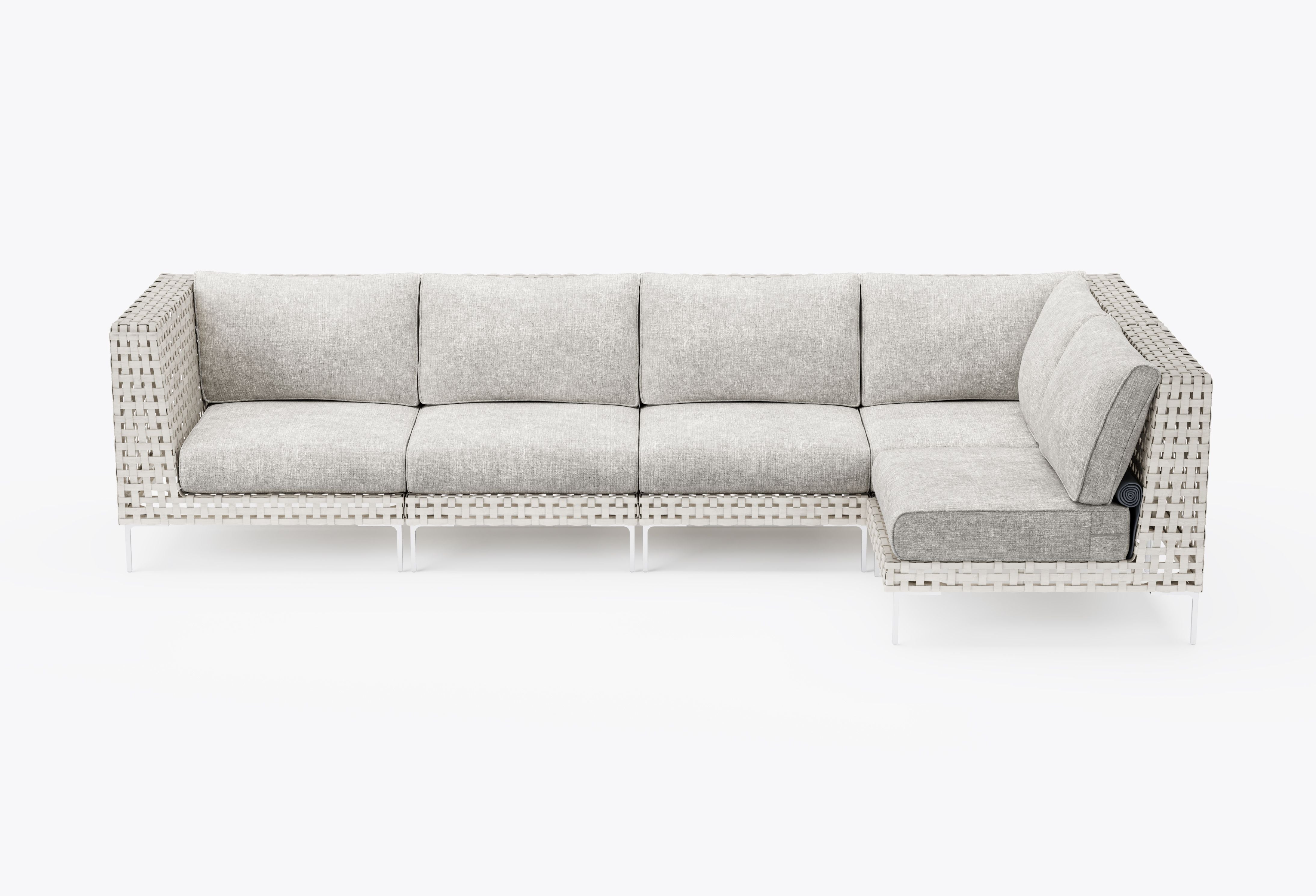 Open Weave Wicker Outdoor L Sectional - 5 Seat in Sandstone Gray #color_sandstone gray