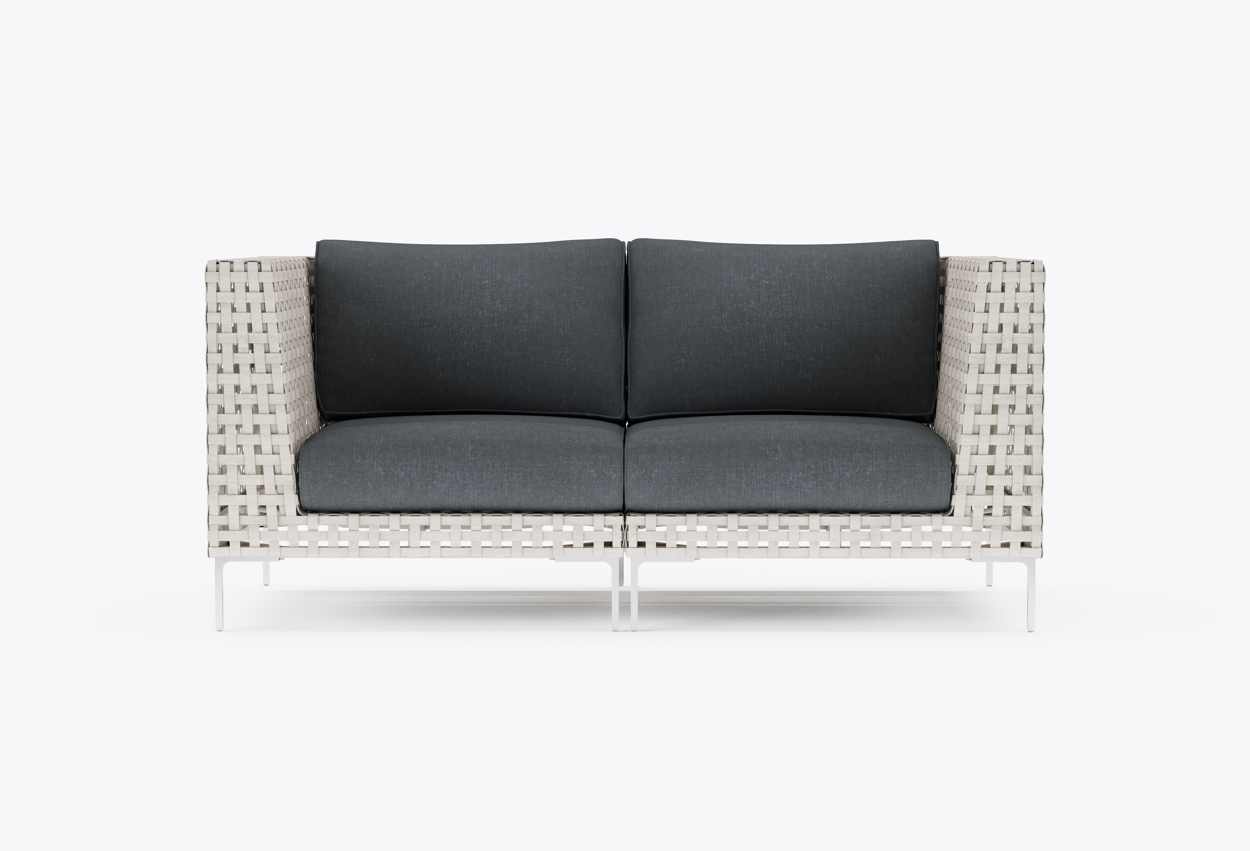 Open Weave Wicker Outdoor Loveseat in Dark Pebble Gray #color_dark pebble gray
