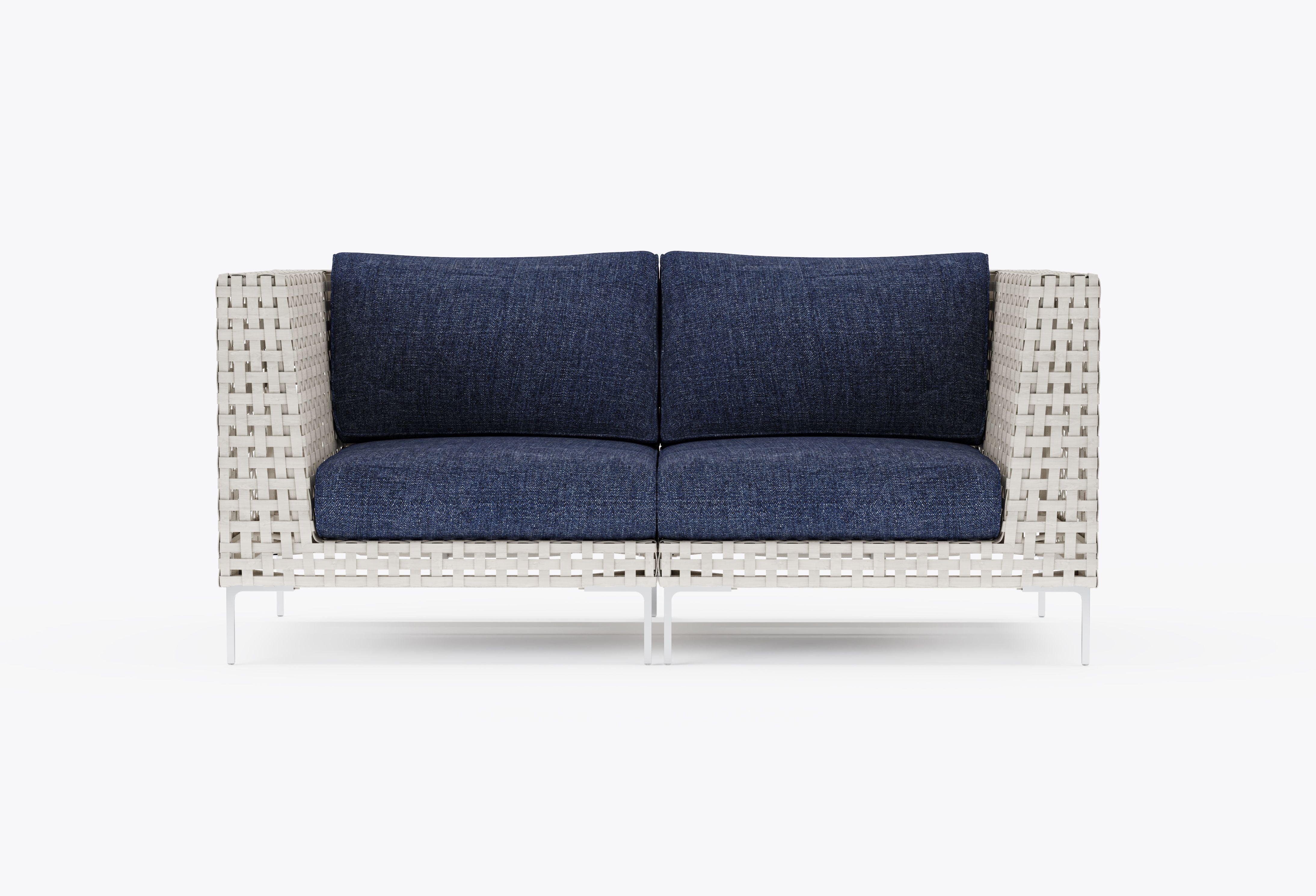 Open Weave Wicker Outdoor Loveseat in Deep Sea Navy #color_deep sea navy