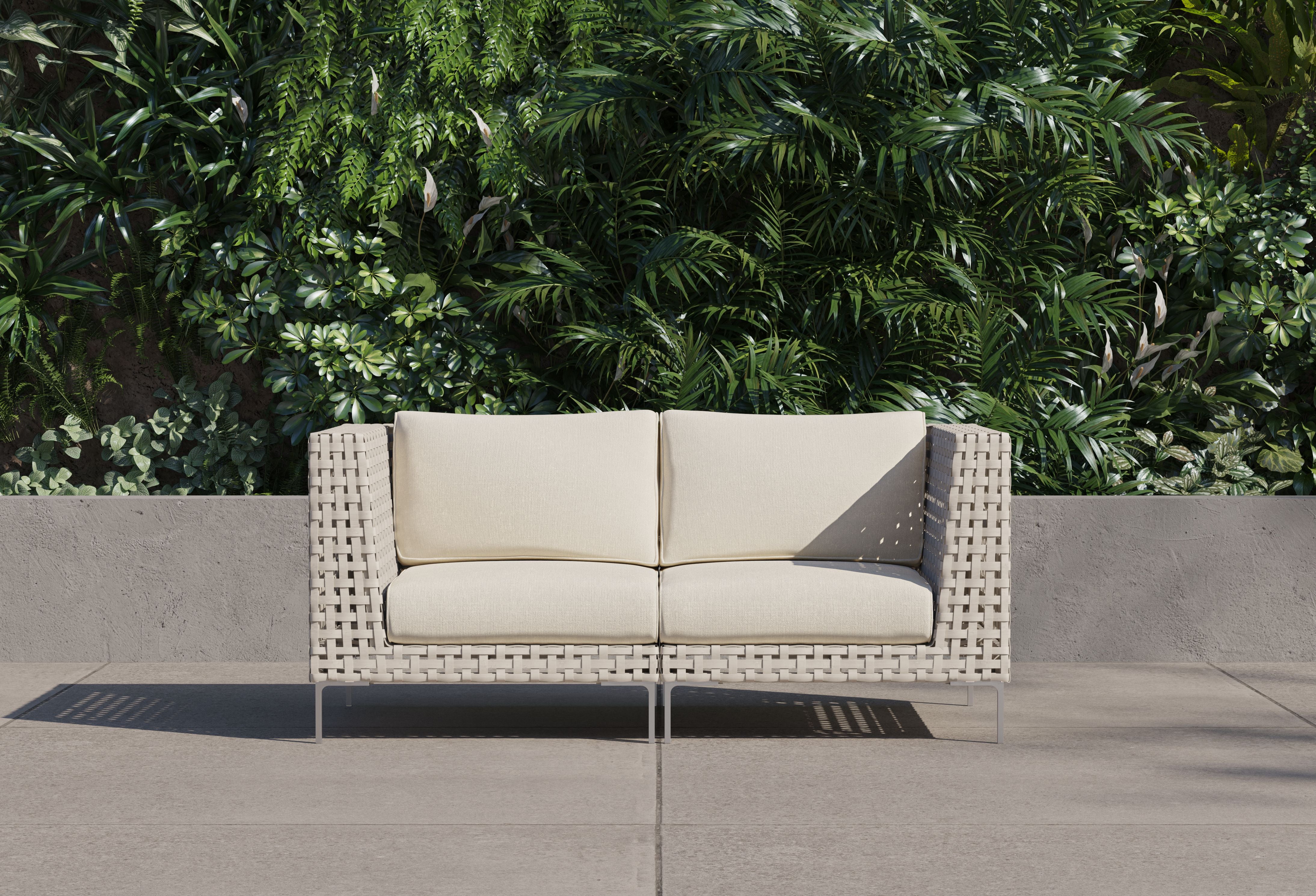 Open Weave Wicker Outdoor Loveseat #color_palisades cream