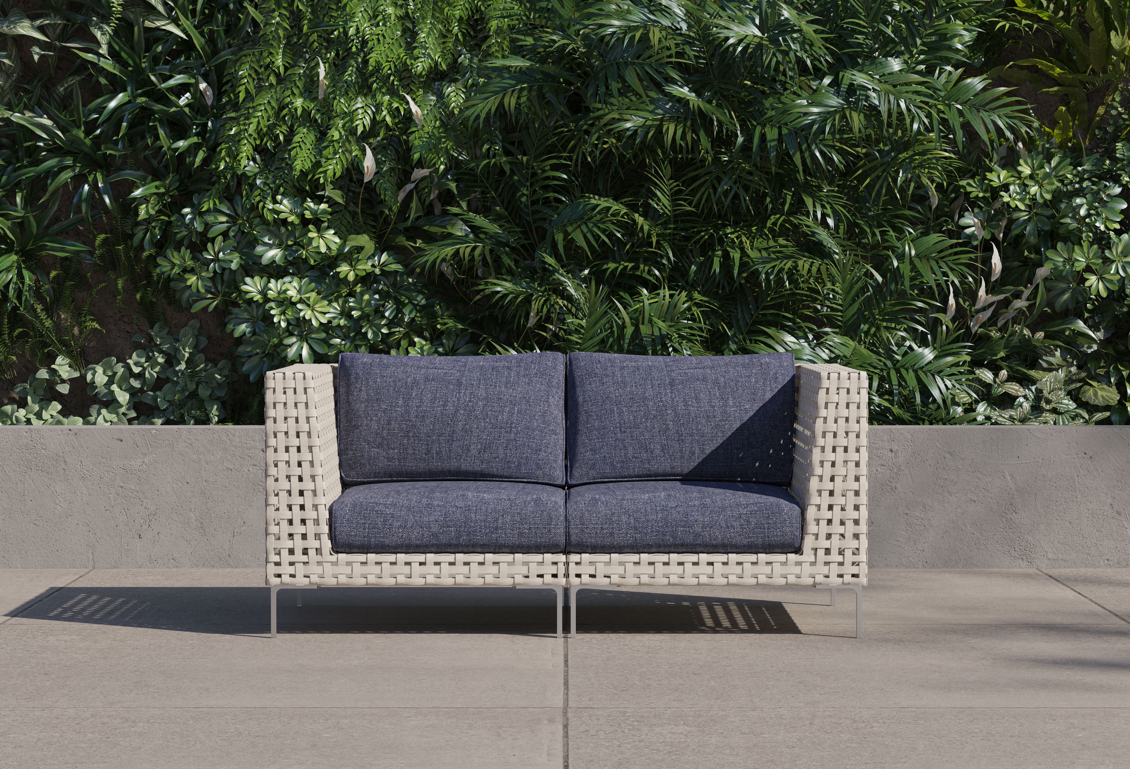 Open Weave Wicker Outdoor Loveseat #color_deep sea navy