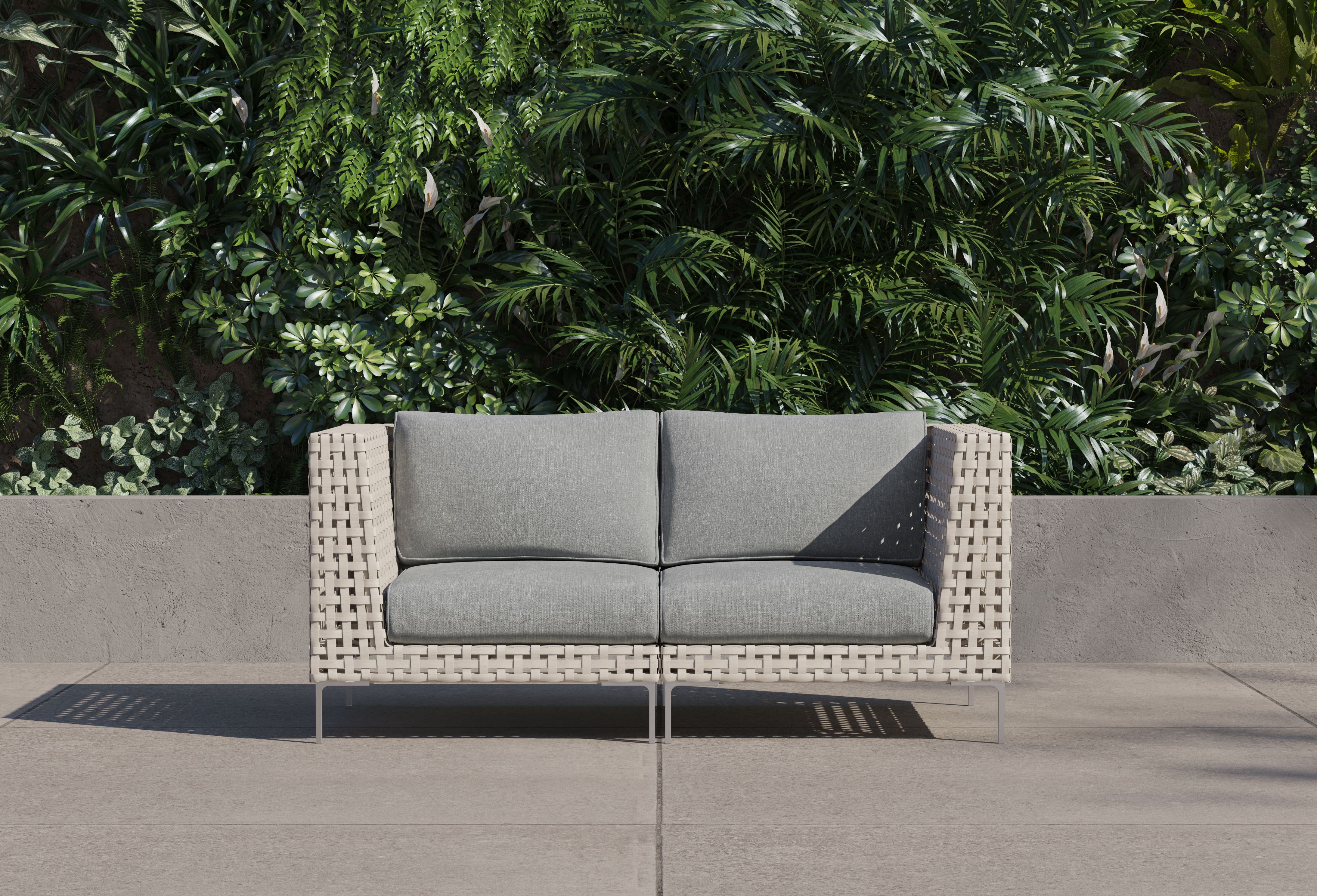Open Weave Wicker Outdoor Loveseat #color_pacific fog gray