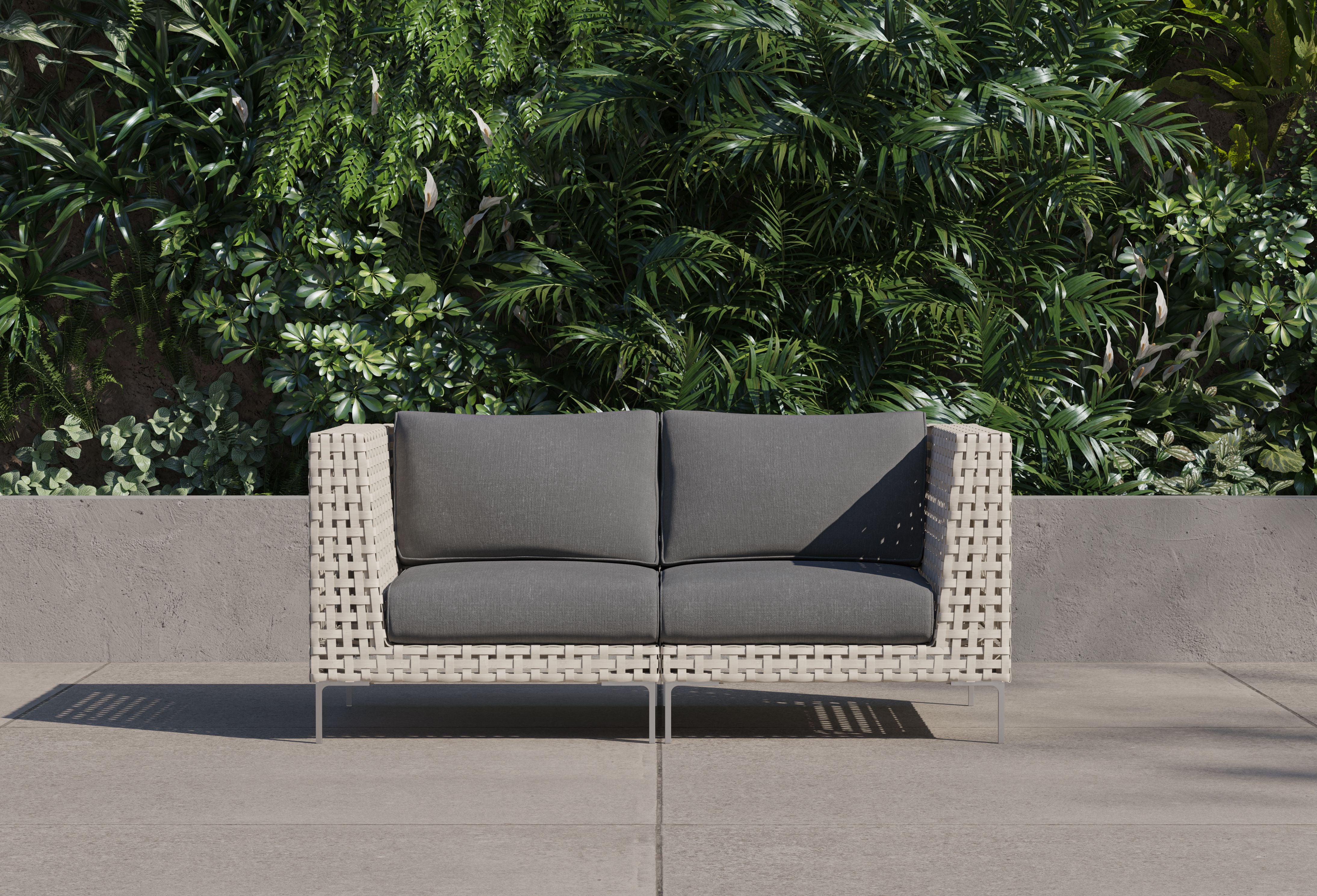 Open Weave Wicker Outdoor Loveseat #color_dark pebble gray