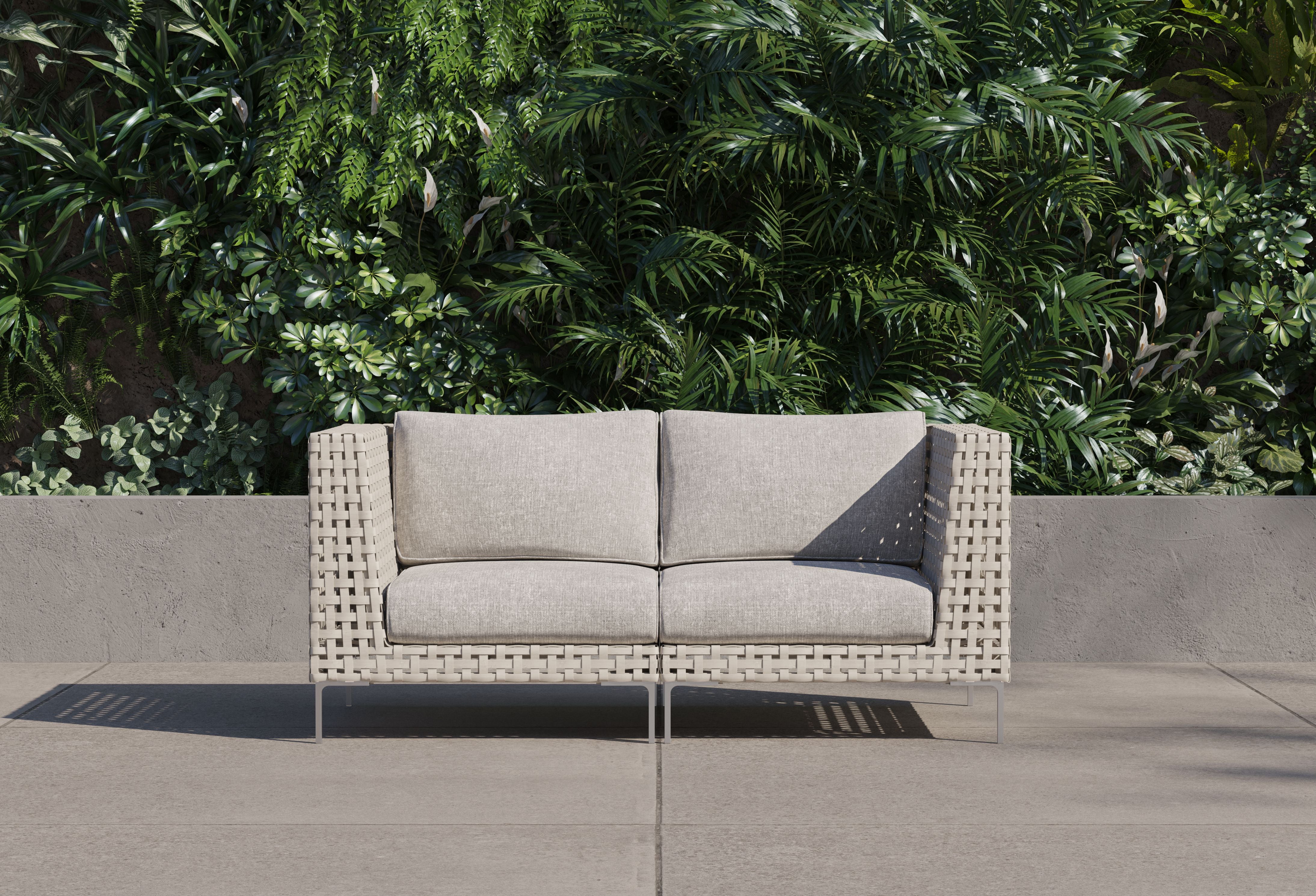 Open Weave Wicker Outdoor Loveseat #color_sandstone gray