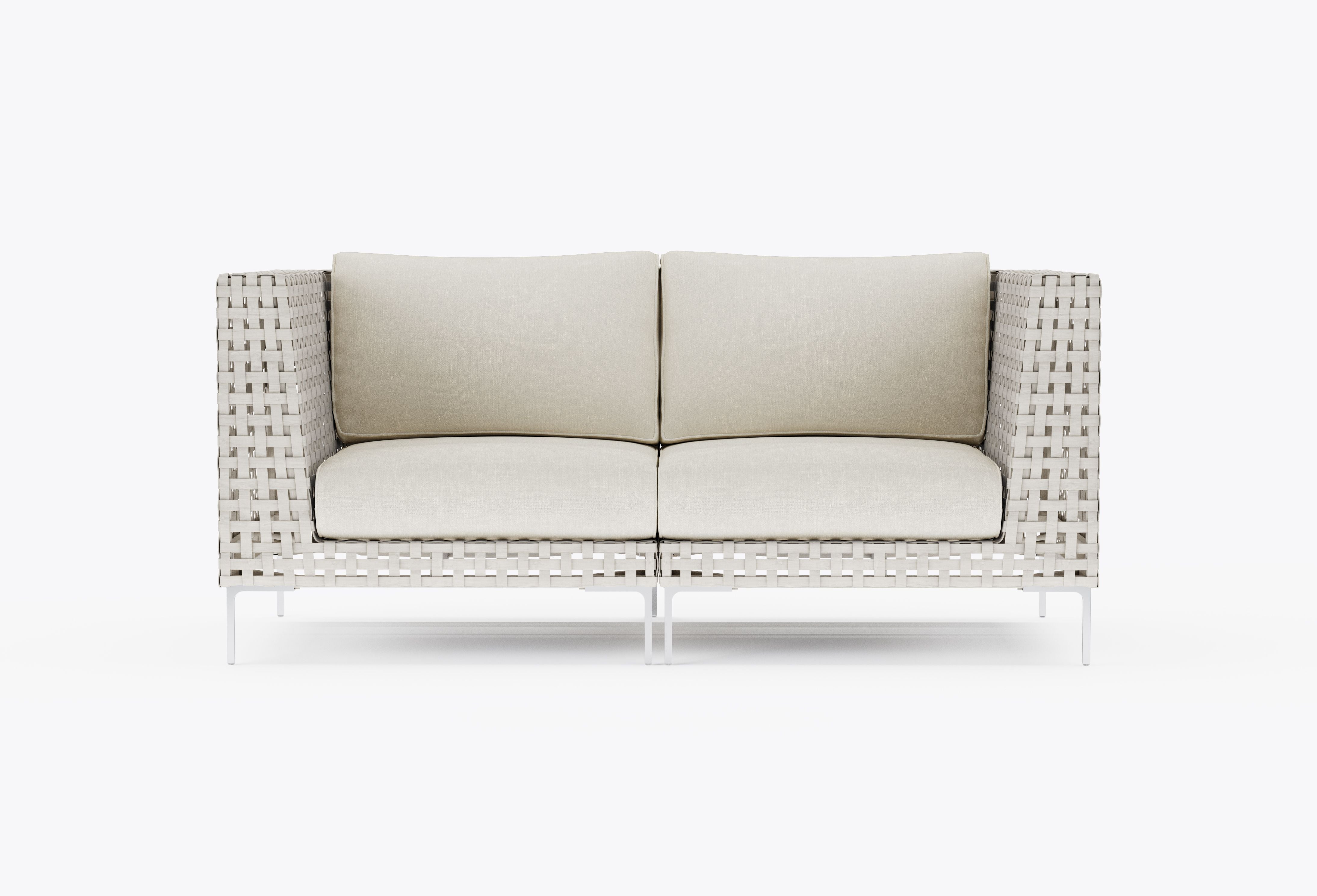 Open Weave Wicker Outdoor Loveseat in Palisades Cream #color_palisades cream