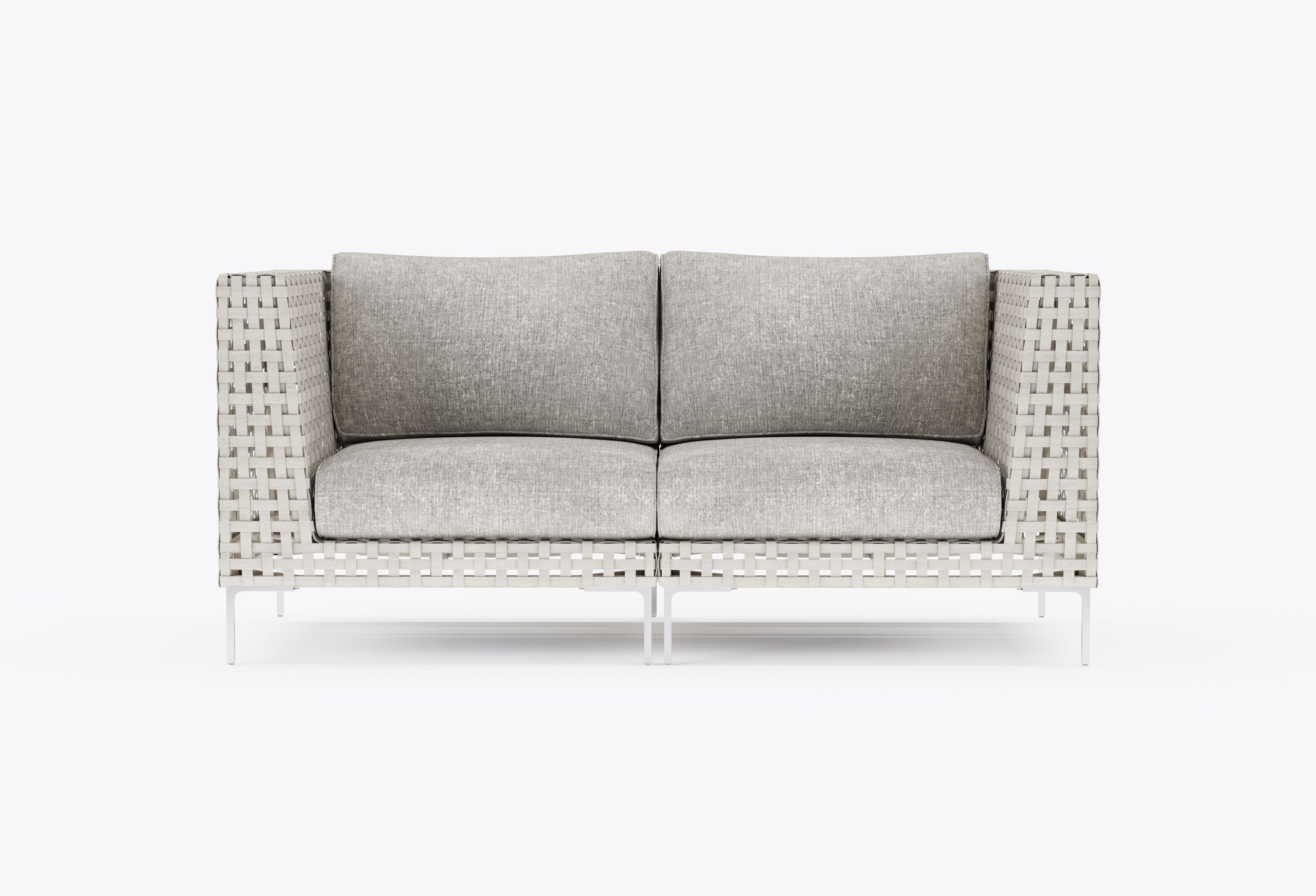 Open Weave Wicker Outdoor Loveseat in Sandstone Gray #color_sandstone gray