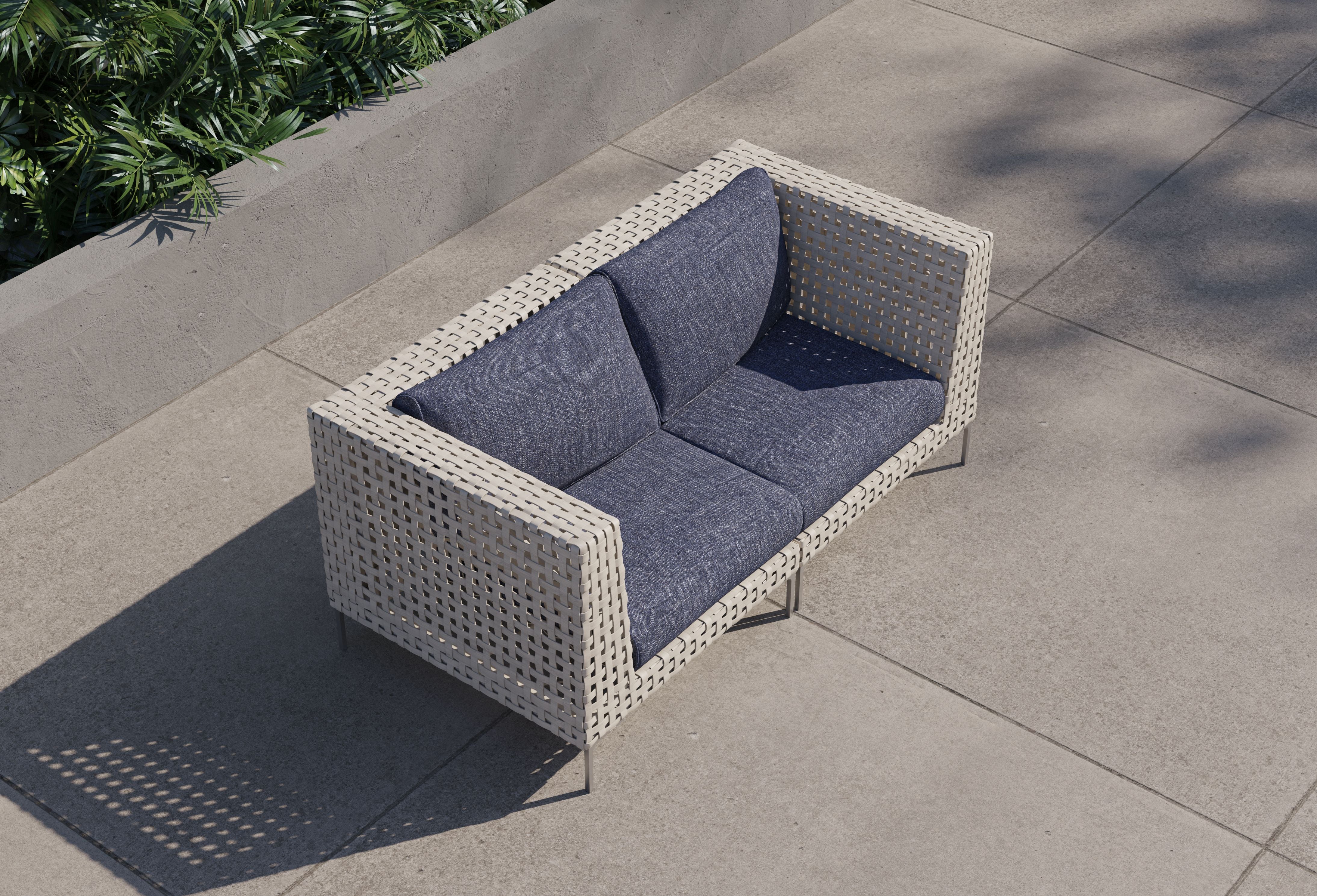 Open Weave Wicker Outdoor Loveseat #color_deep sea navy