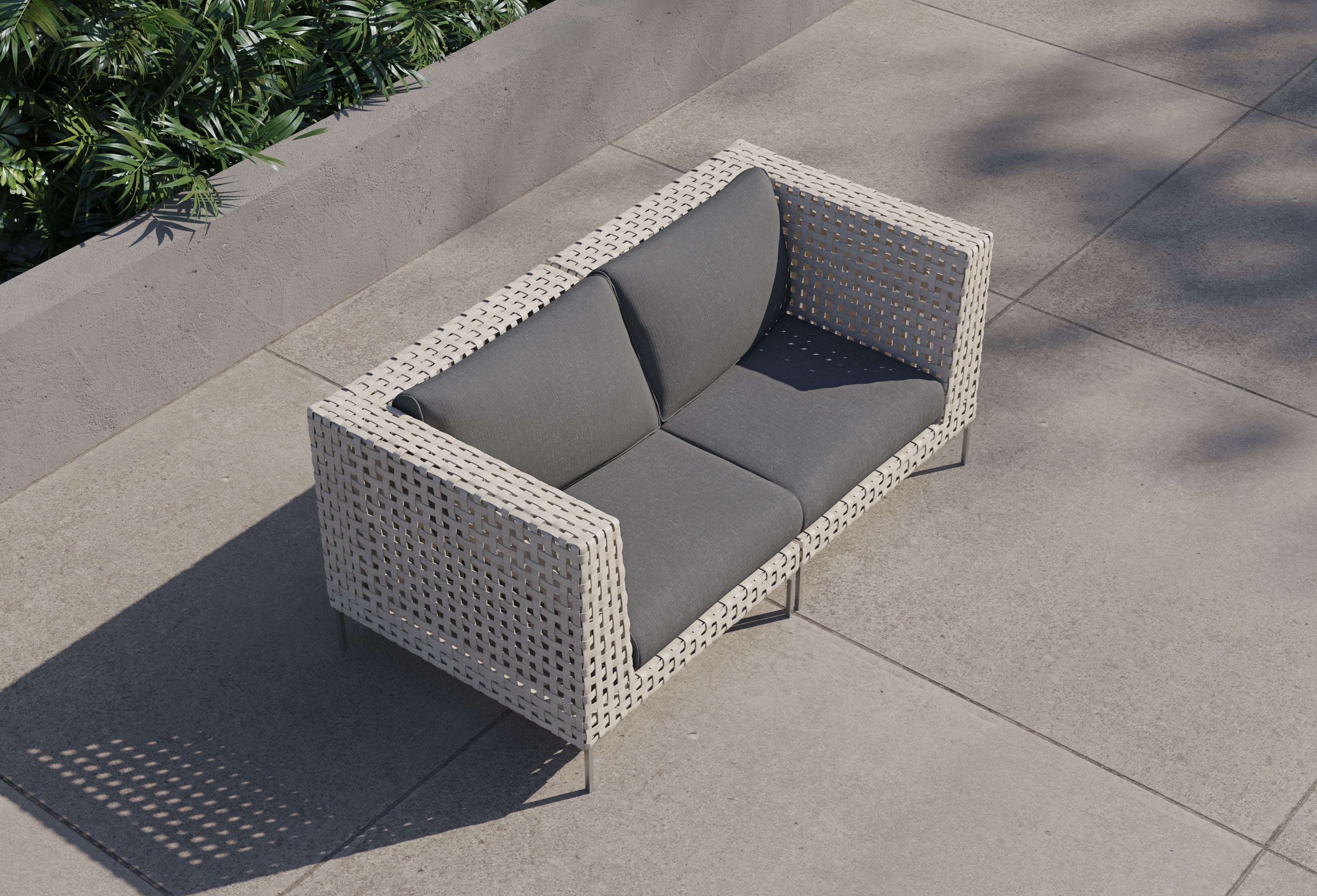Open Weave Wicker Outdoor Loveseat #color_dark pebble gray