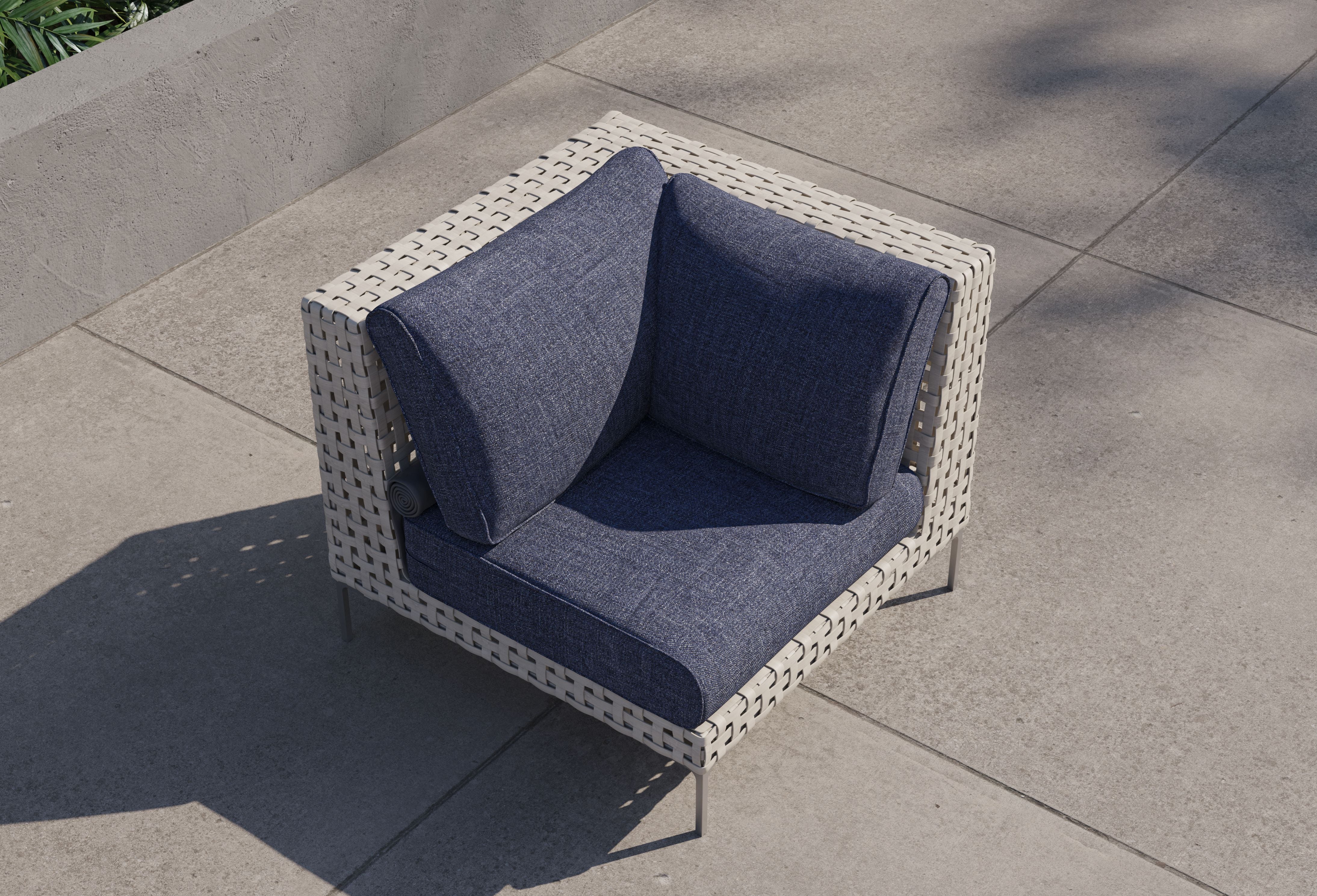 Open Weave Wicker Outdoor Sectional Chair #color_deep sea navy