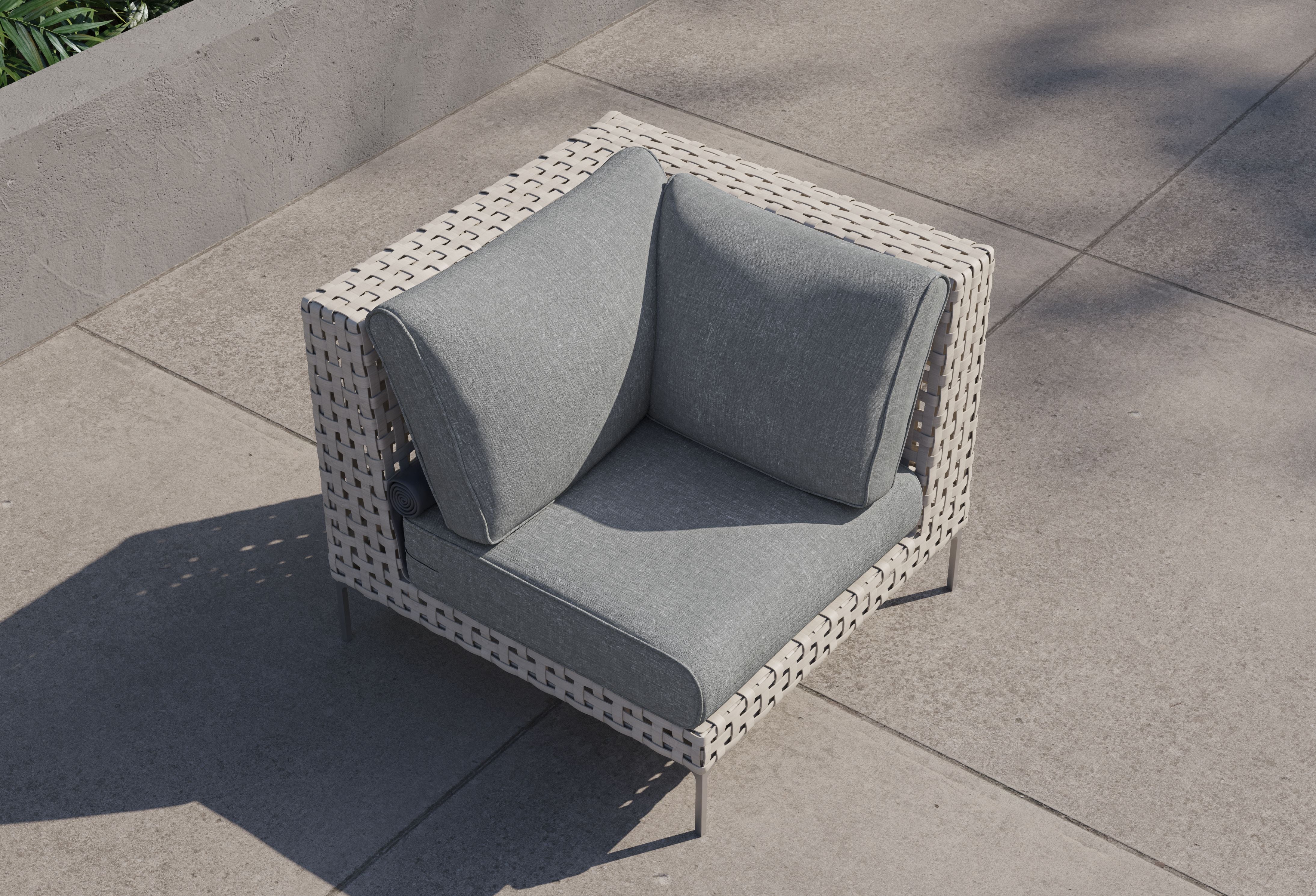 Open Weave Wicker Outdoor Sectional Chair #color_pacific fog gray