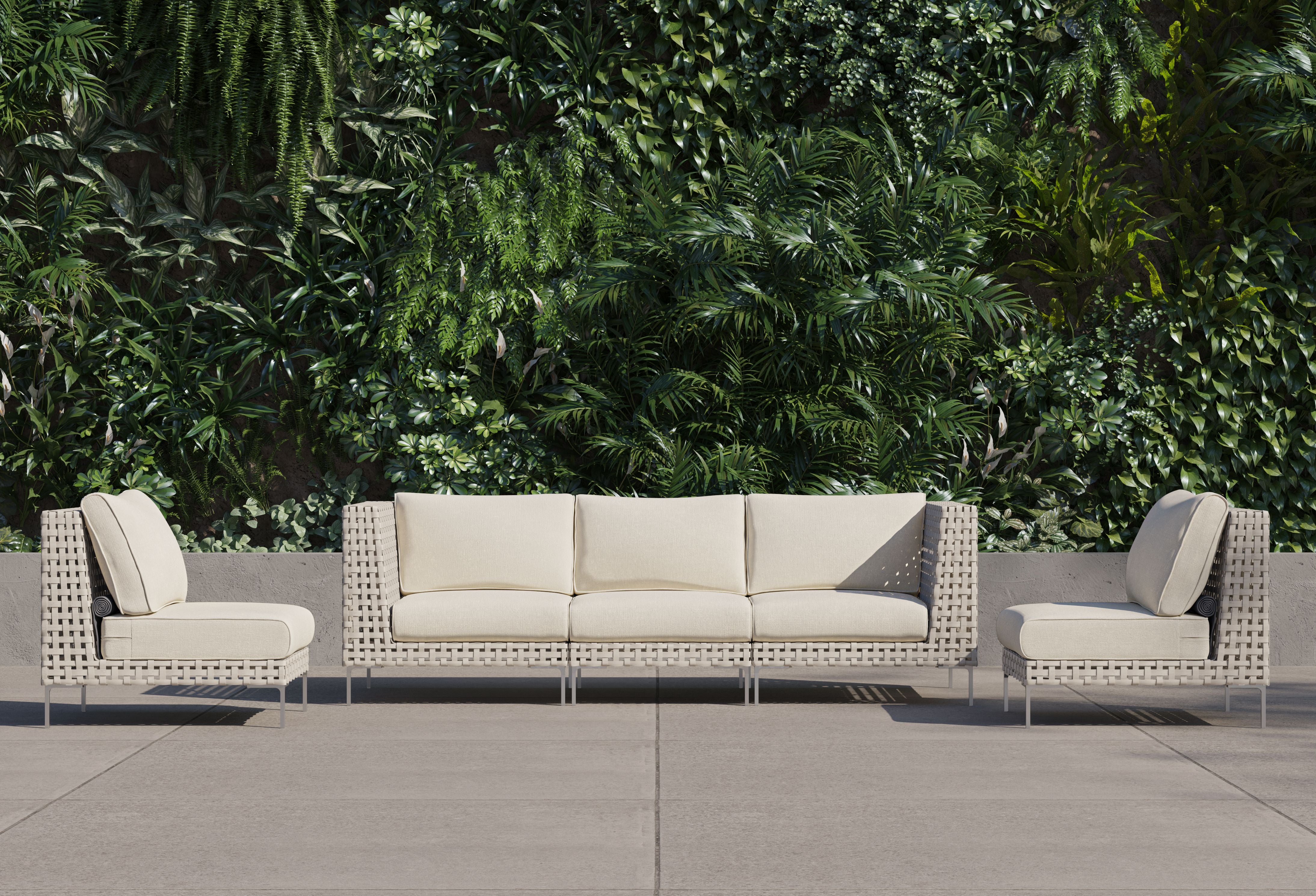 Open Weave Wicker Outdoor Sofa with Armless Chairs - 5 Seat #color_palisades cream