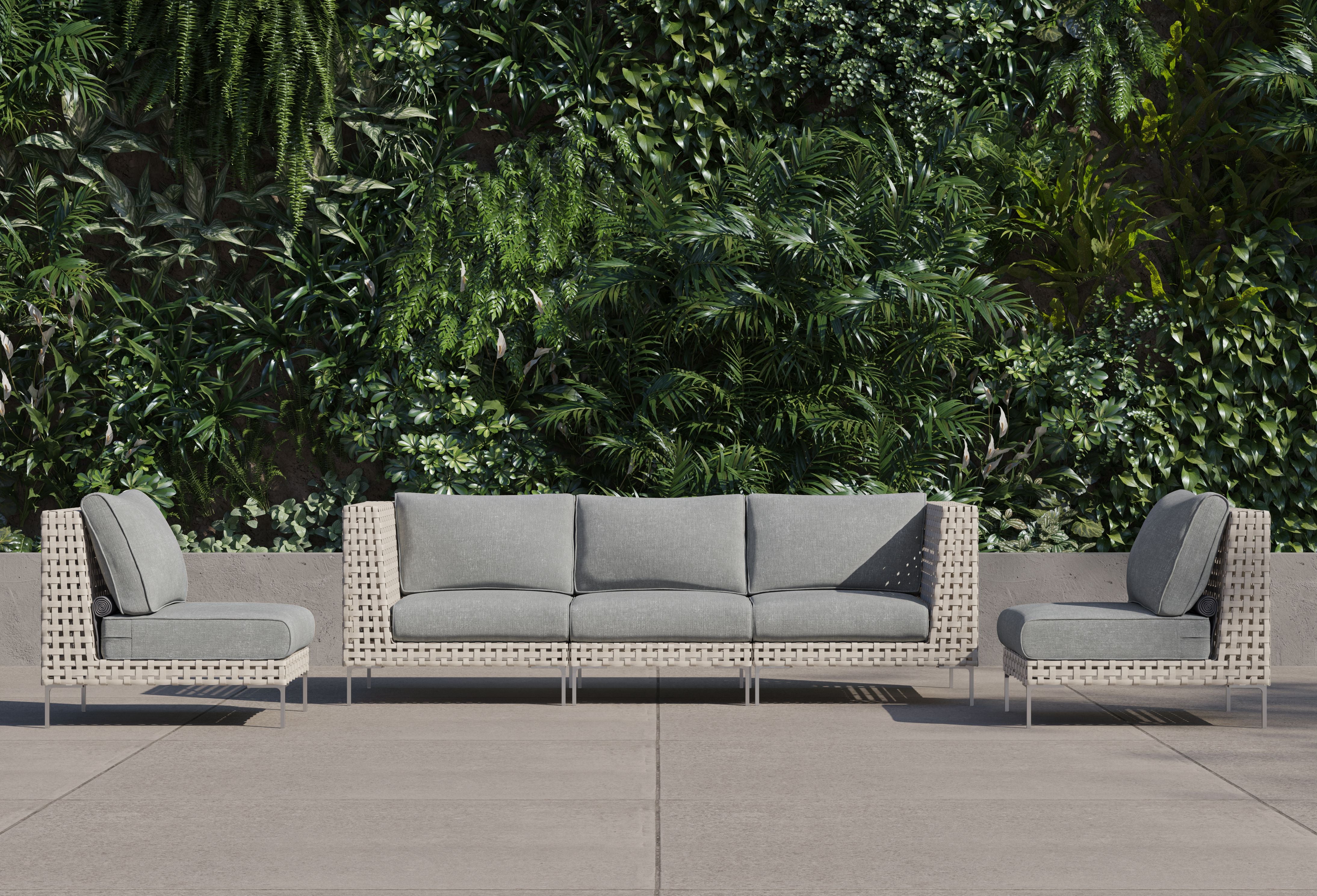 Open Weave Wicker Outdoor Sofa with Armless Chairs - 5 Seat #color_pacific fog gray