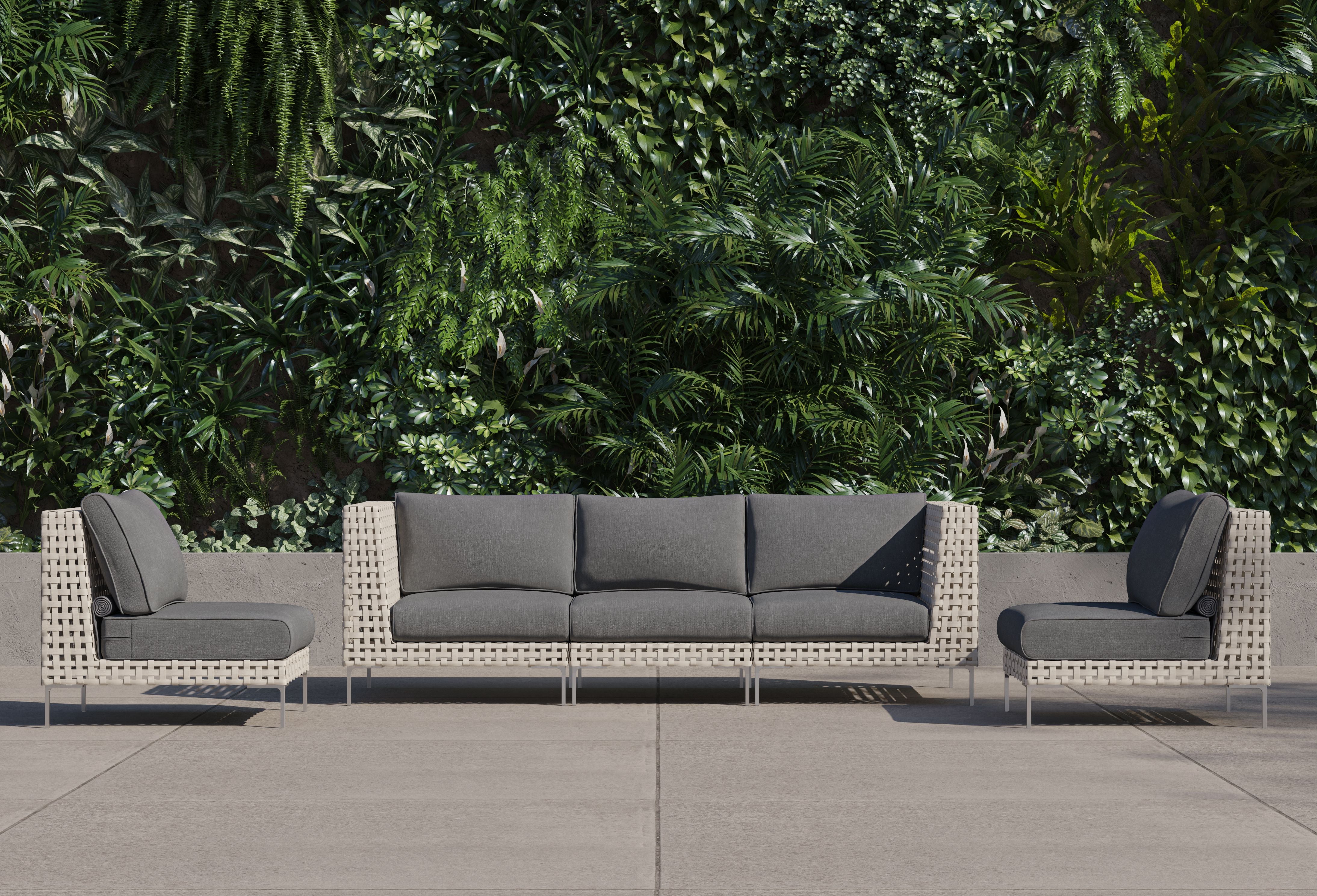 Open Weave Wicker Outdoor Sofa with Armless Chairs - 5 Seat #color_dark pebble gray