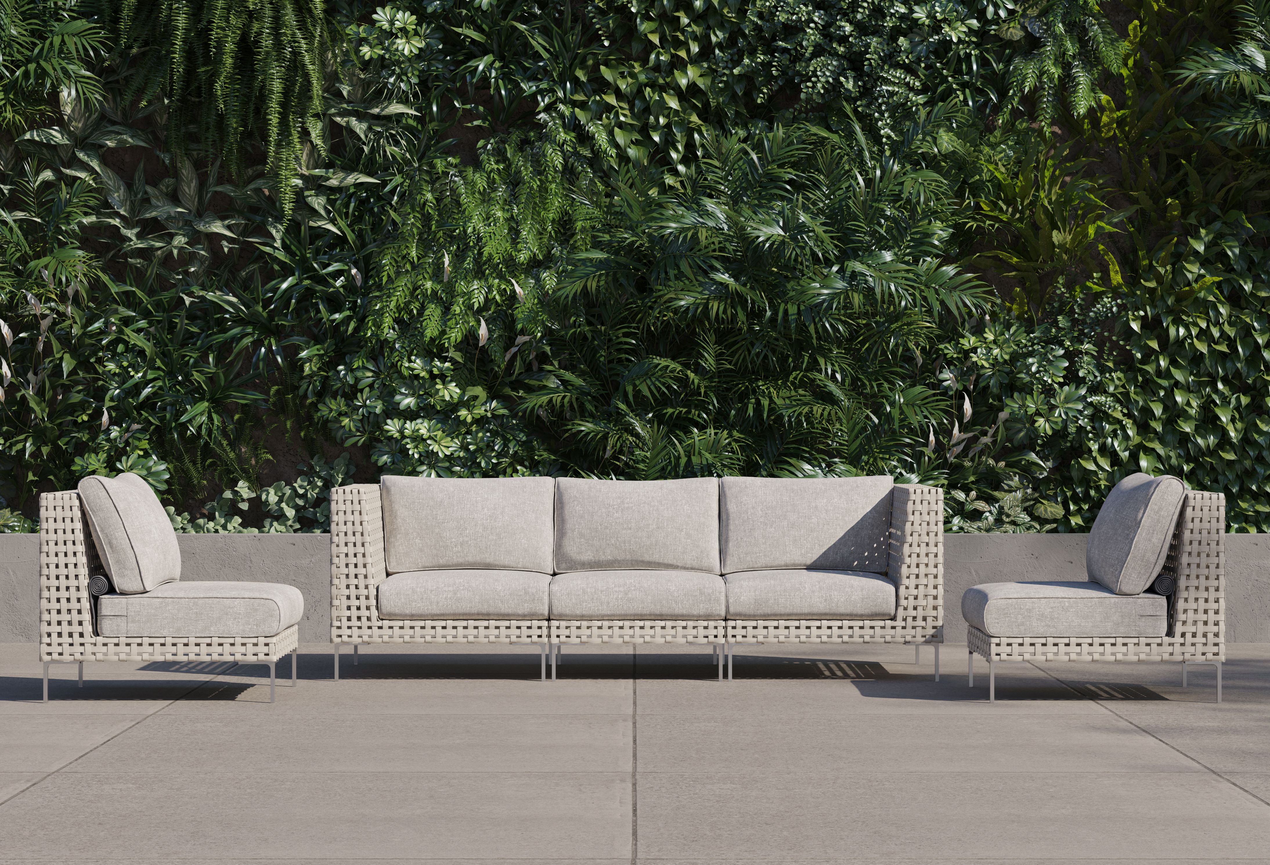 Open Weave Wicker Outdoor Sofa with Armless Chairs - 5 Seat #color_sandstone gray