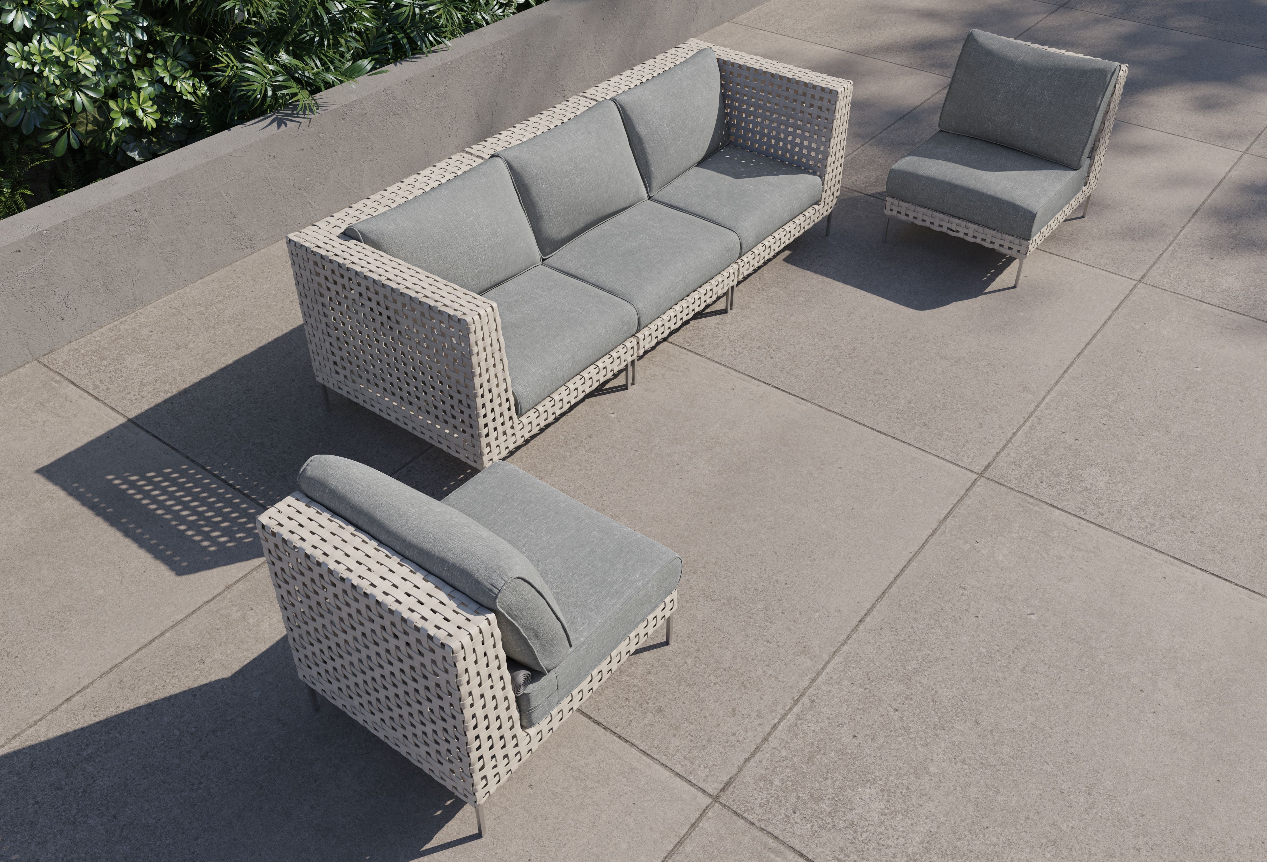 Open Weave Wicker Outdoor Sofa with Armless Chairs - 5 Seat #color_pacific fog gray